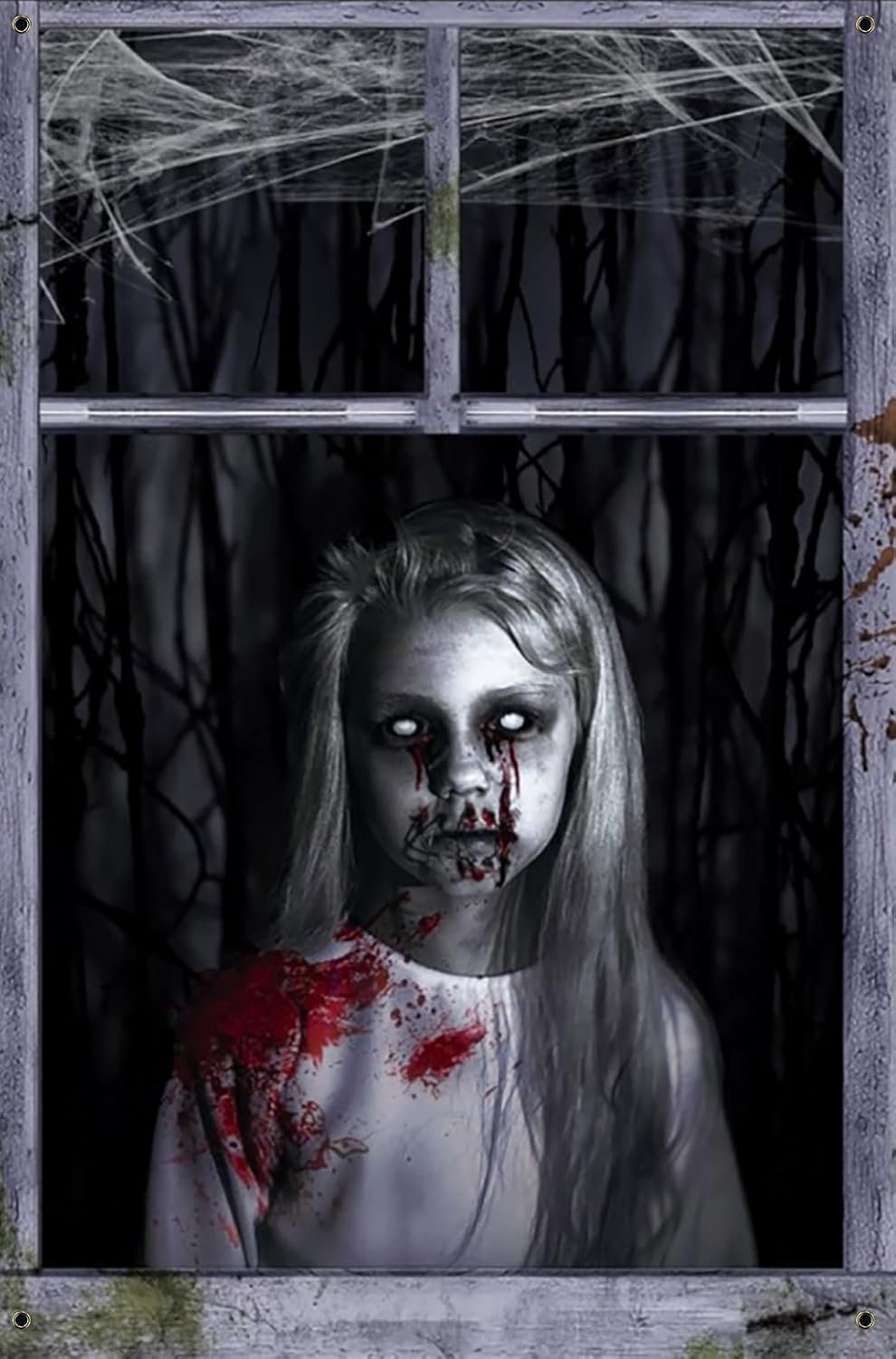Raamafbeelding 120 x 80 cm, horror raamgordijn voor raamdecoratie