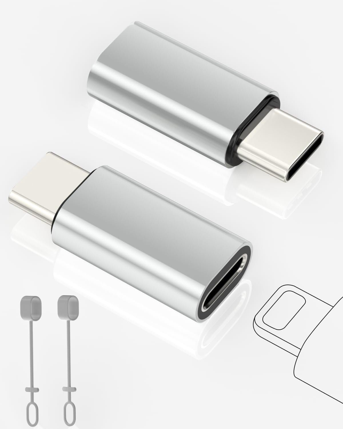 Naar USB C-adapter, Type C Oplaadkabel, 2 Stuks
