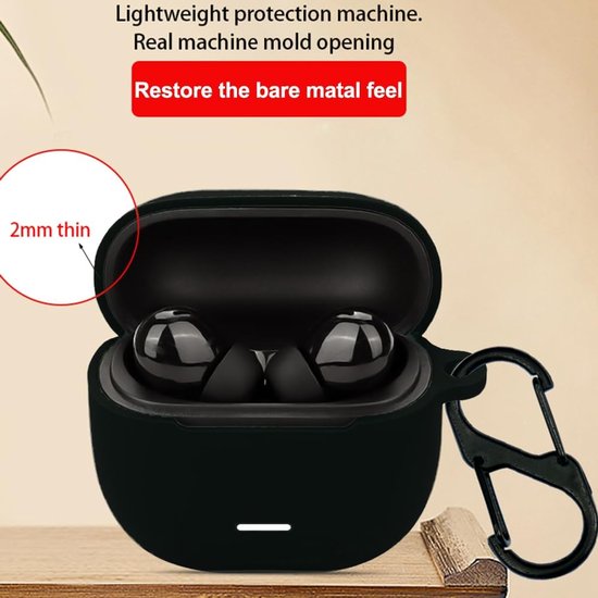 Compatibel met de beschermhoes voor Redmi Buds 6 Lite hoofdtelefoon, ondersteunt draadloos opladen, schokbestendige siliconen hoes voor hoofdtelefoon (zwart-wit) — afbeelding 3