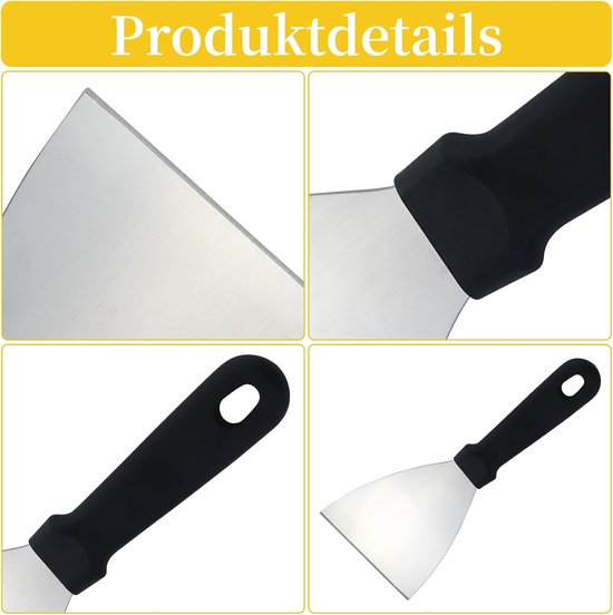Spatels, 4 stuks, keukenspatels, roestvrij staal, met kunststof handvat, pizzaspatel voor BBQ/keuken/koken/reinigen, schuine rand & vaatwasmachinebestendig — afbeelding 5