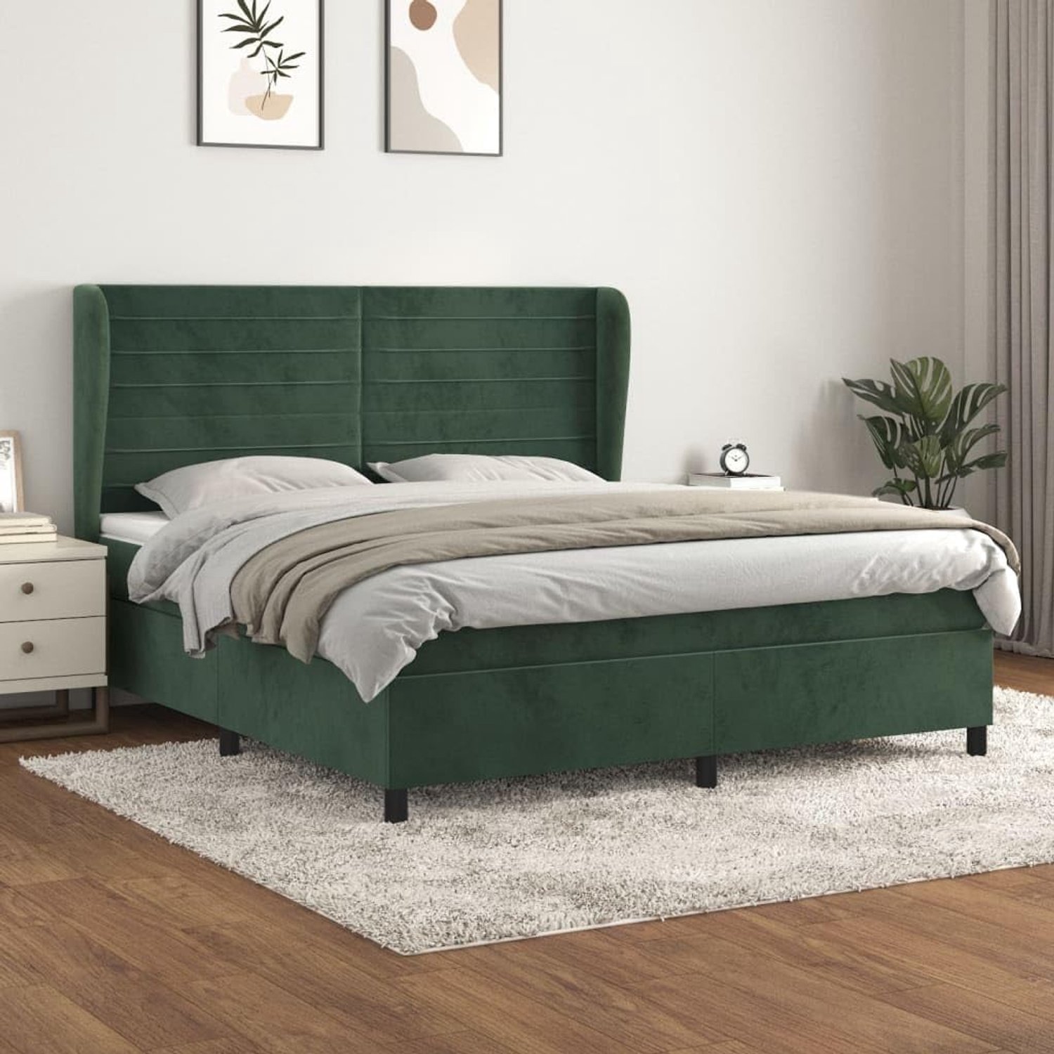 Familiebed, tweepersoonsbed, slaapkamermeubel, boxspringbed met matras, donkergroen, 160x200 cm, fluweel