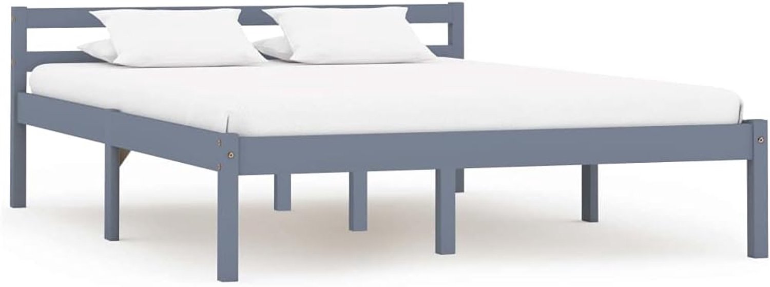 Bedframe voor slaapkamer, hotel, slaapkamer, hotel, studeerkamer, bedframe van massief hout, grijs, grenen, 140 x 200 cm