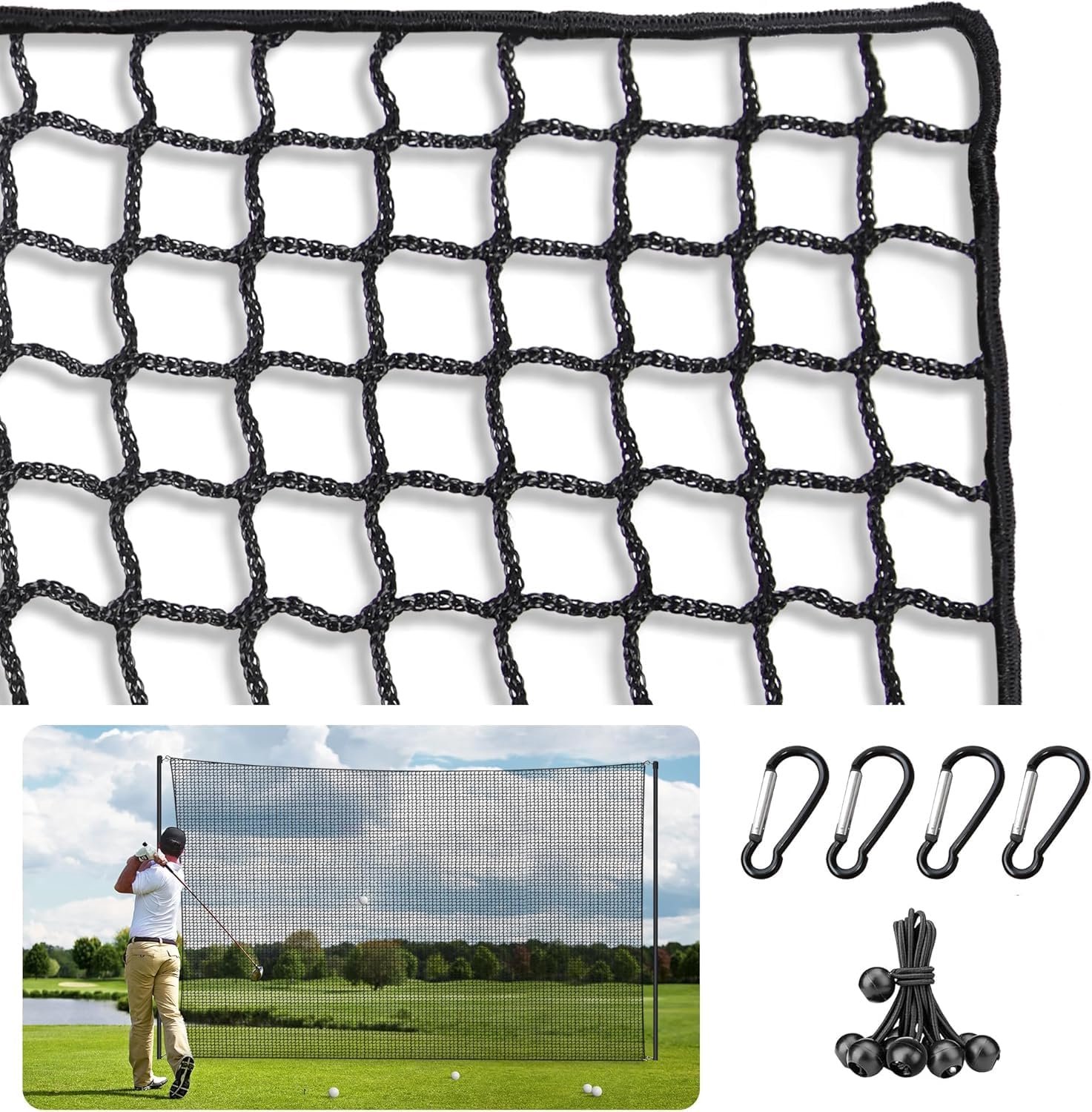 Golf-oefentunnet, zwart polyester, golfnet met touw en gesp, balvangnet voor golf, honkbal, hockey voor binnen en buiten, tuin
