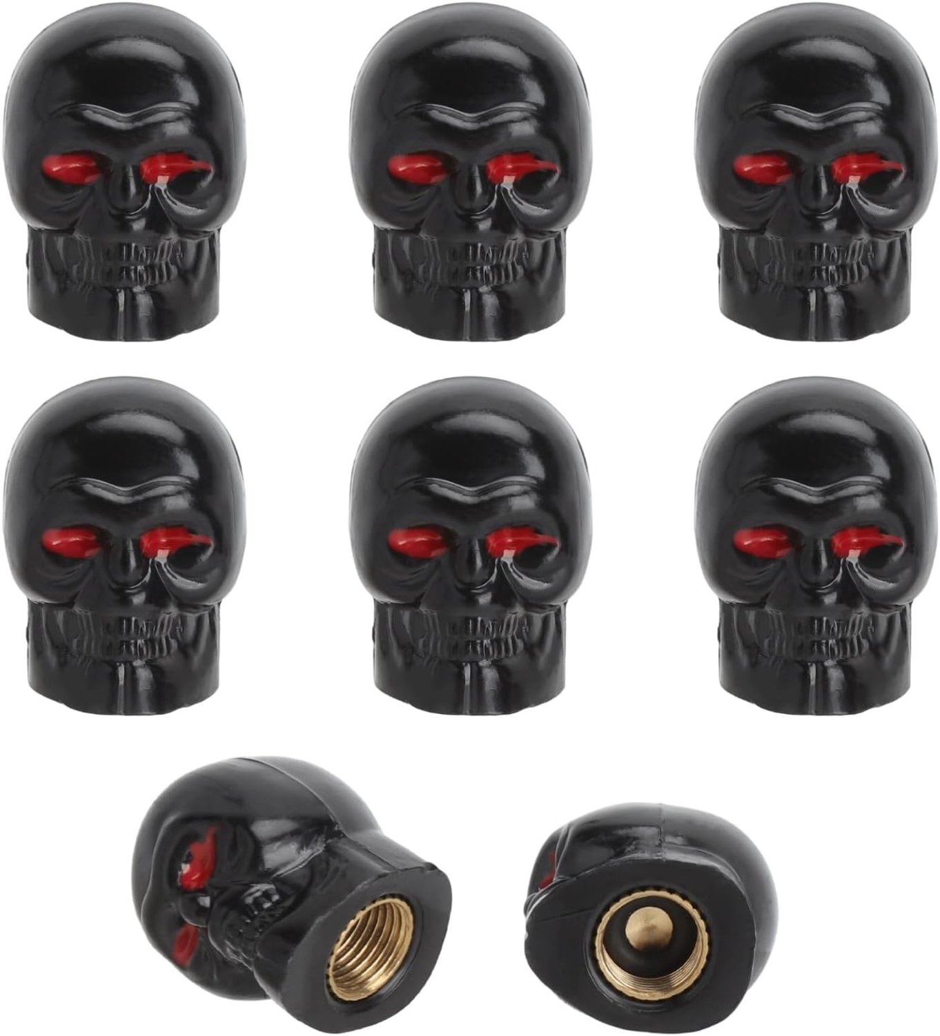 Set van 8 Skull Ventieldoppen met Dichting en Koperen Kern, Roestvrijstalen Ventieldoppen voor Auto, Fiets en Motor