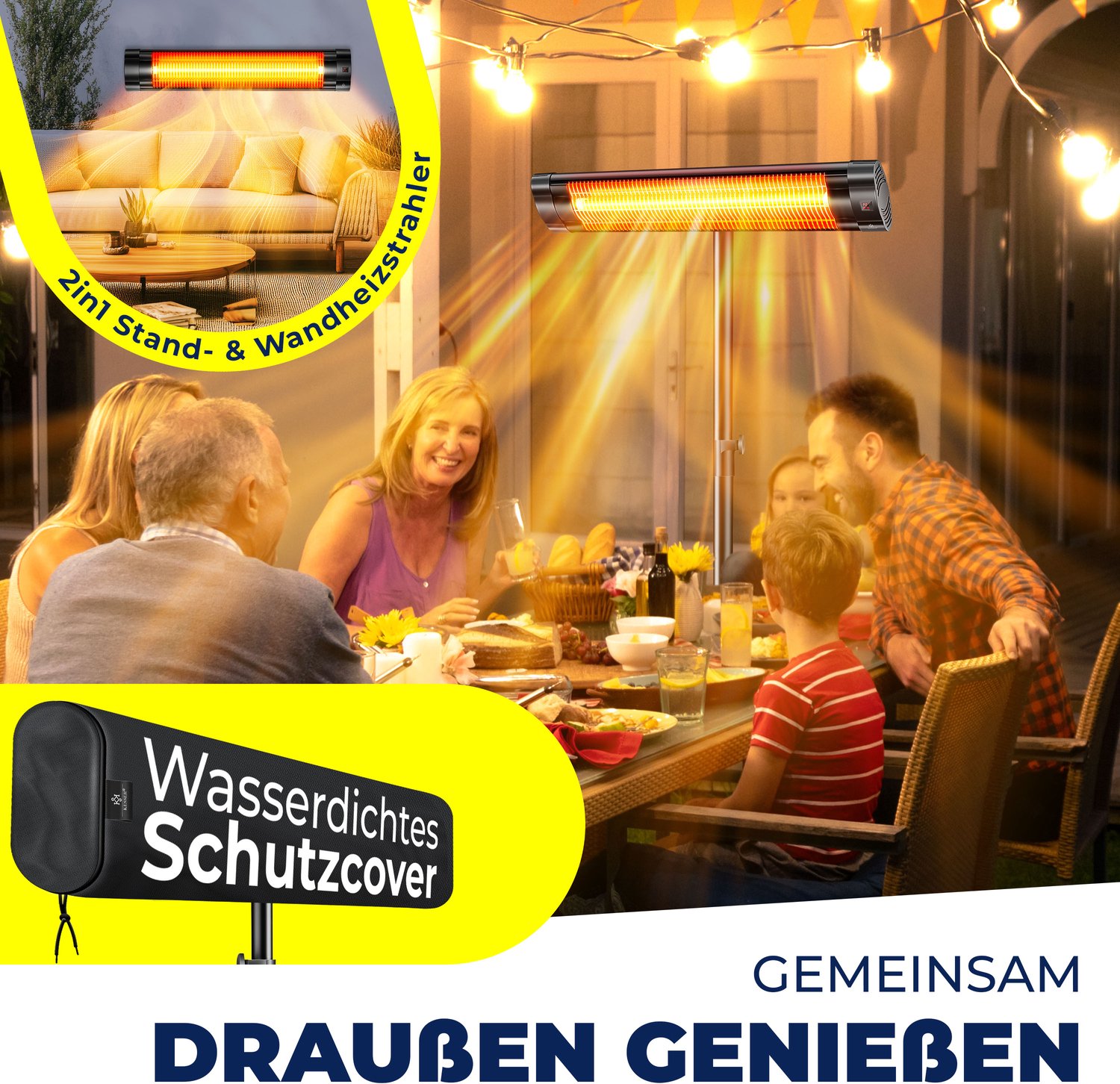 KESSER Terrasverwarmer Elektrisch 2500 W Staand - Infrarood Heater voor Buiten, In Hoogte Verstelbaar, met Afstandsbediening en Beschermhoes - Zwart – foto 8