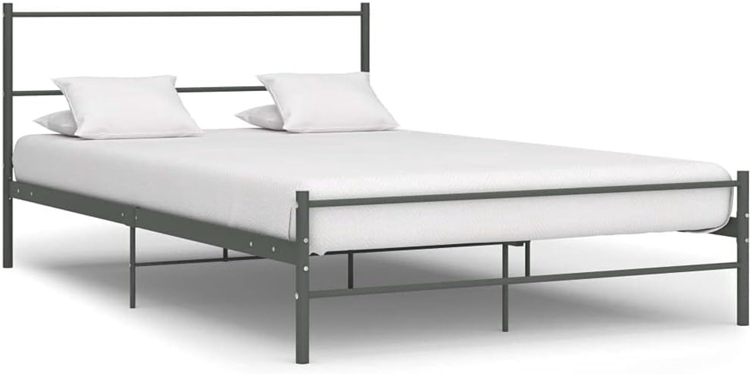 Tweepersoonsbed, bedframe, grijs, metaal, 160 x 200 cm, geschikt voor familiekamers