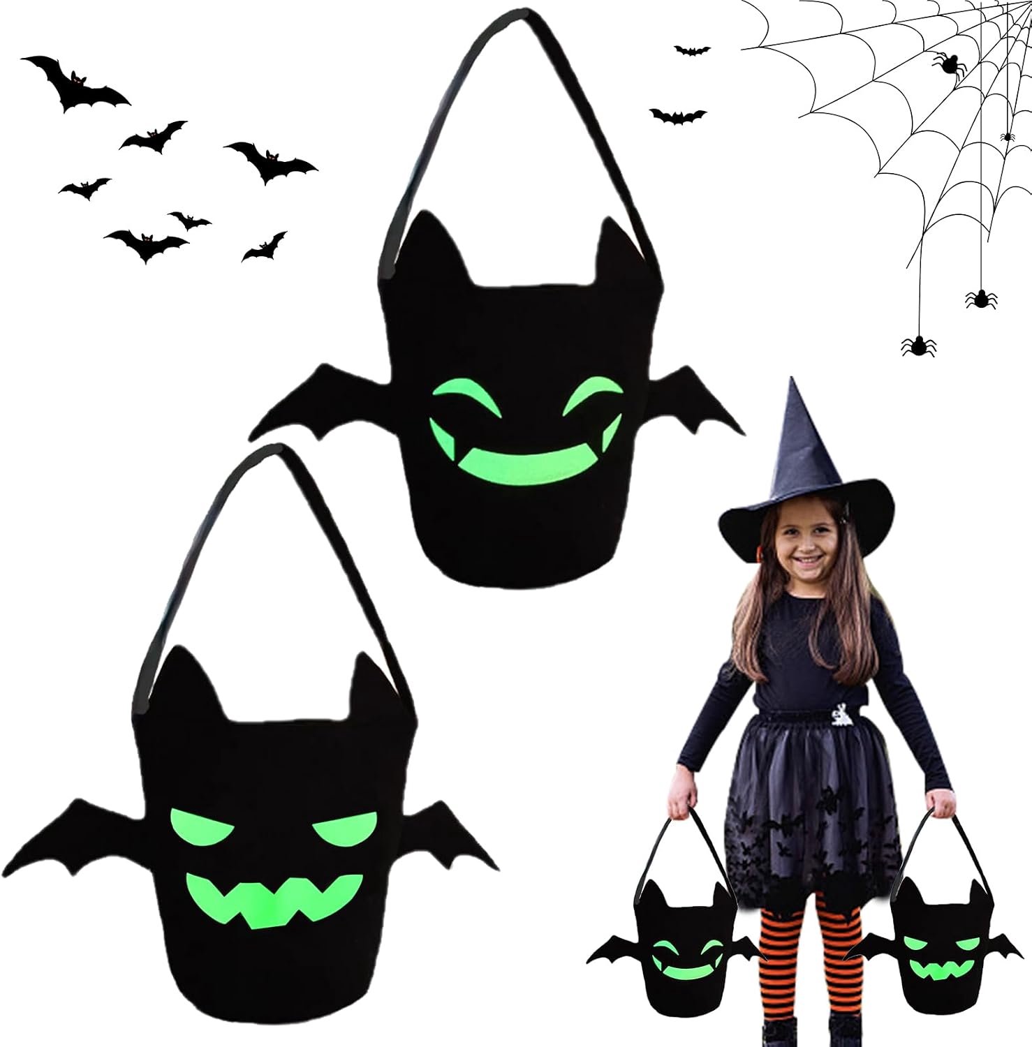 Snoepzakjes, 2 stuks, snoepzakjes, Halloween, emmer, vilt, snoepzakjes, mand, goodiezakken voor schattige cadeautas voor carnaval en feestjes