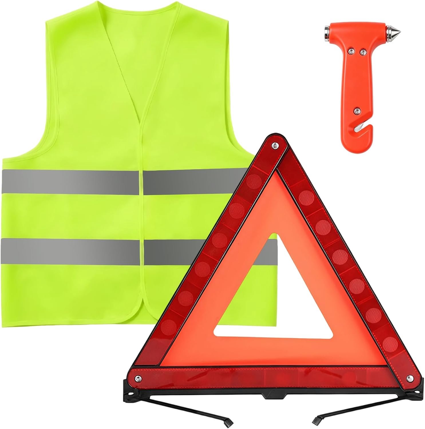 3-in-1 Autowaarschuwingsdriehoek Kit met Reflecterende Veiligheidsvesten
