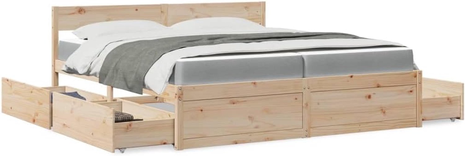 Grenenhout Bed met lades Pocketveringmatras 200x200 cm Naturel