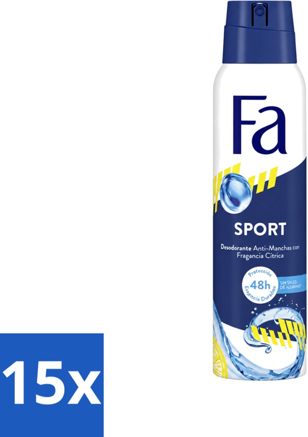 15 x Fa - Deodorant Spray - Sport - Citroen - Tegen Vlekken - 48 uur Bescherming - 150 ml - Voordeelverpakking - 15 stuks