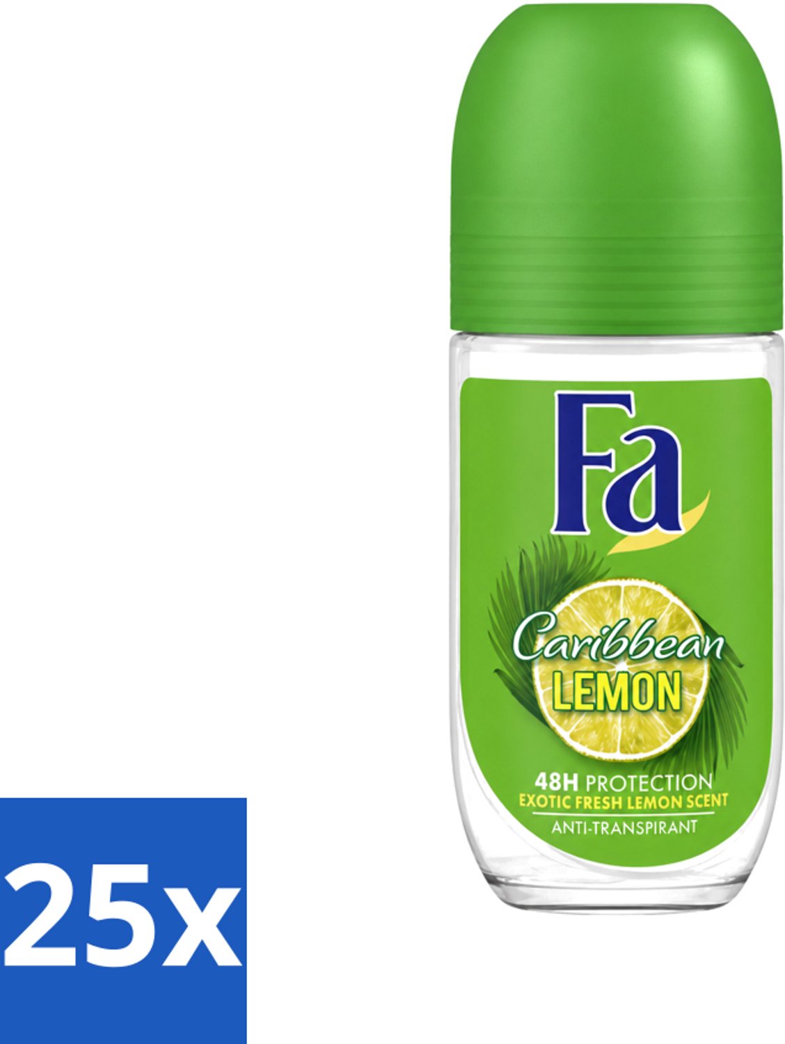 25 x Fa - Deodorant Roller - Caribbean Lemon - Verfrissend - 48 uur Bescherming - Citrusachtig - 50 ml - Voordeelverpakking - 25 stuks