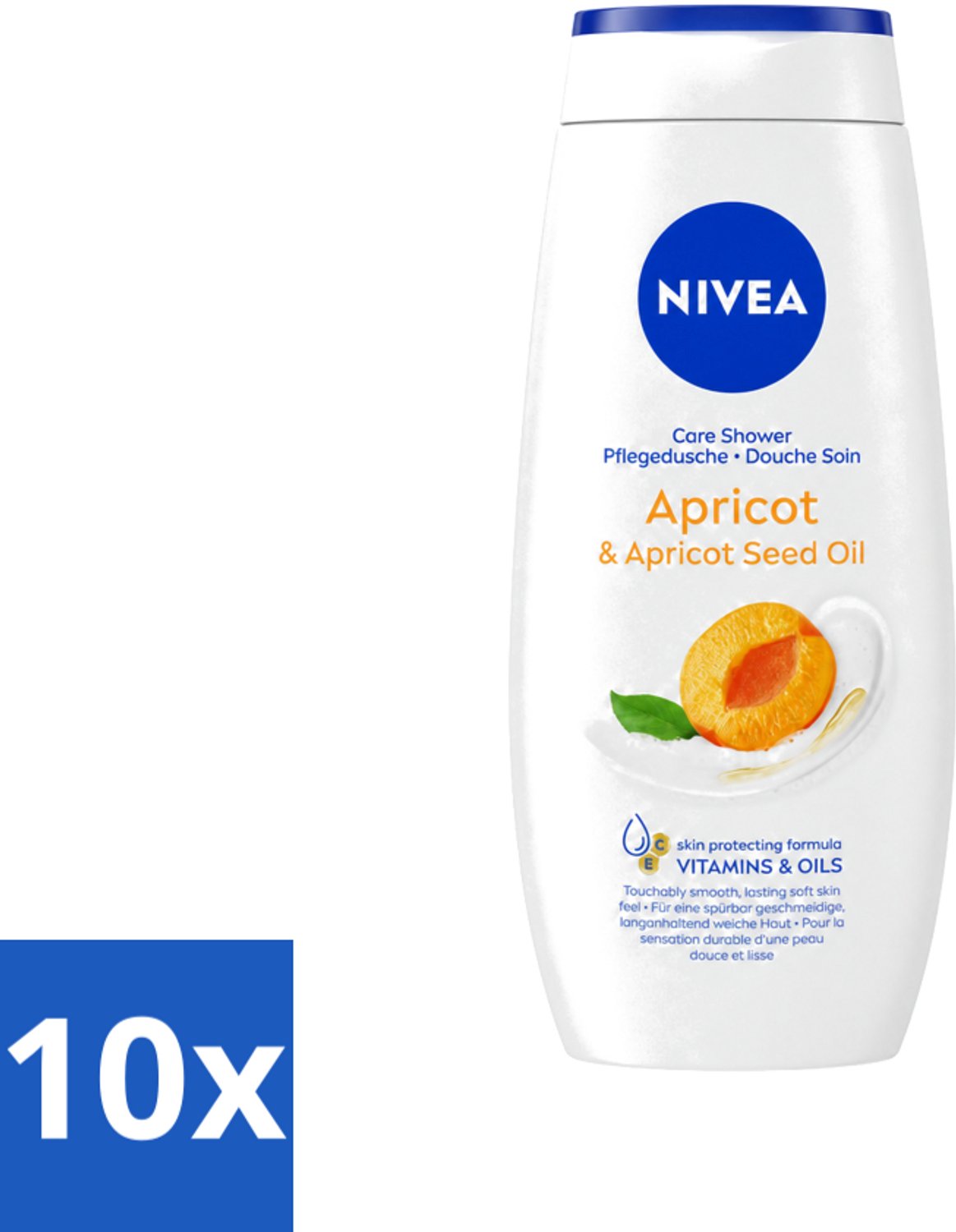 10 x Nivea - Douchegel - Soft Apricot - Huidbeschermend - 250 ml - Voordeelverpakking - 10 stuks