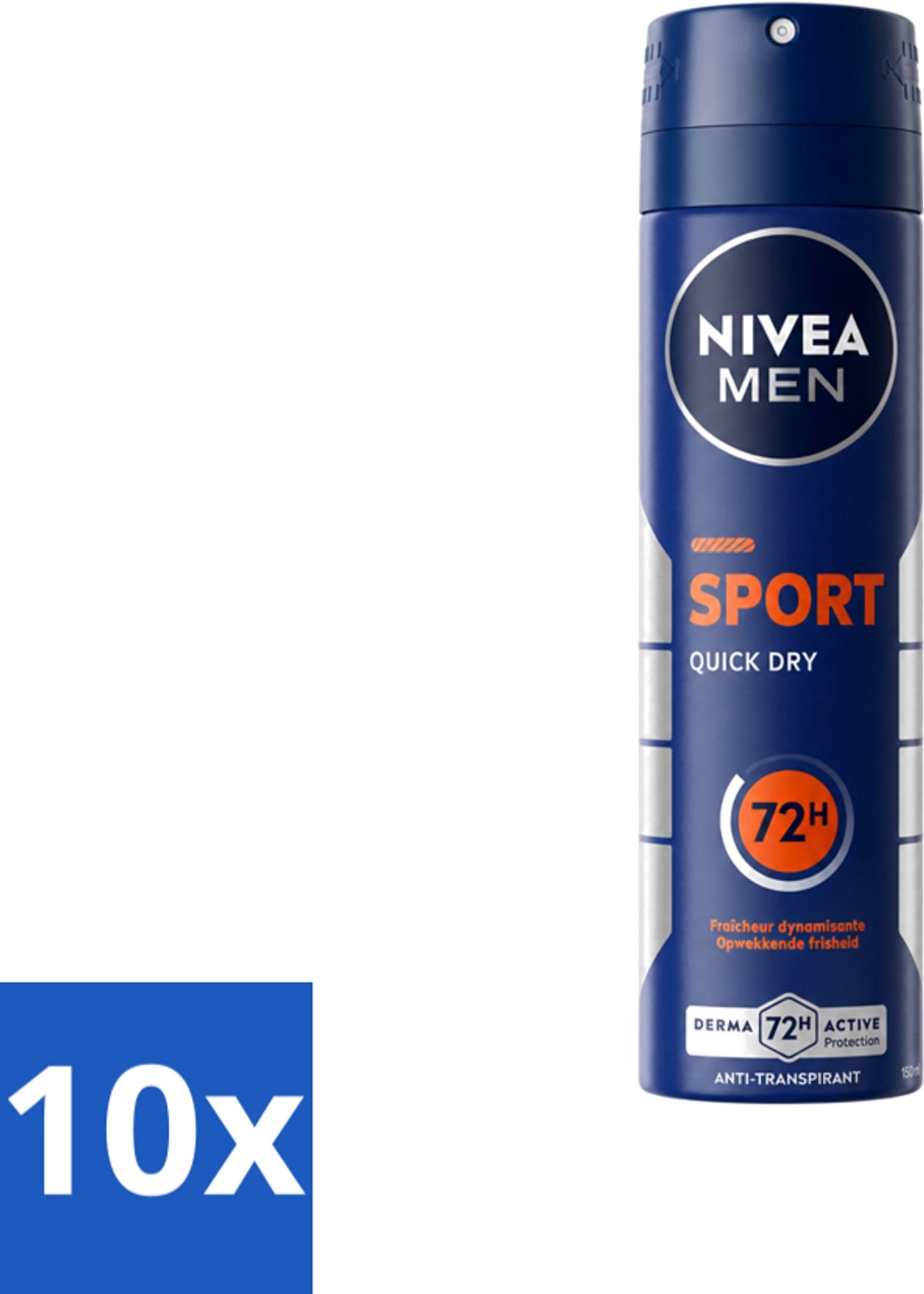 10 x Nivea - Men - Sport - Anti-Transpirant - Deodorant Spray - 150 ml - Voordeelverpakking - 10 stuks