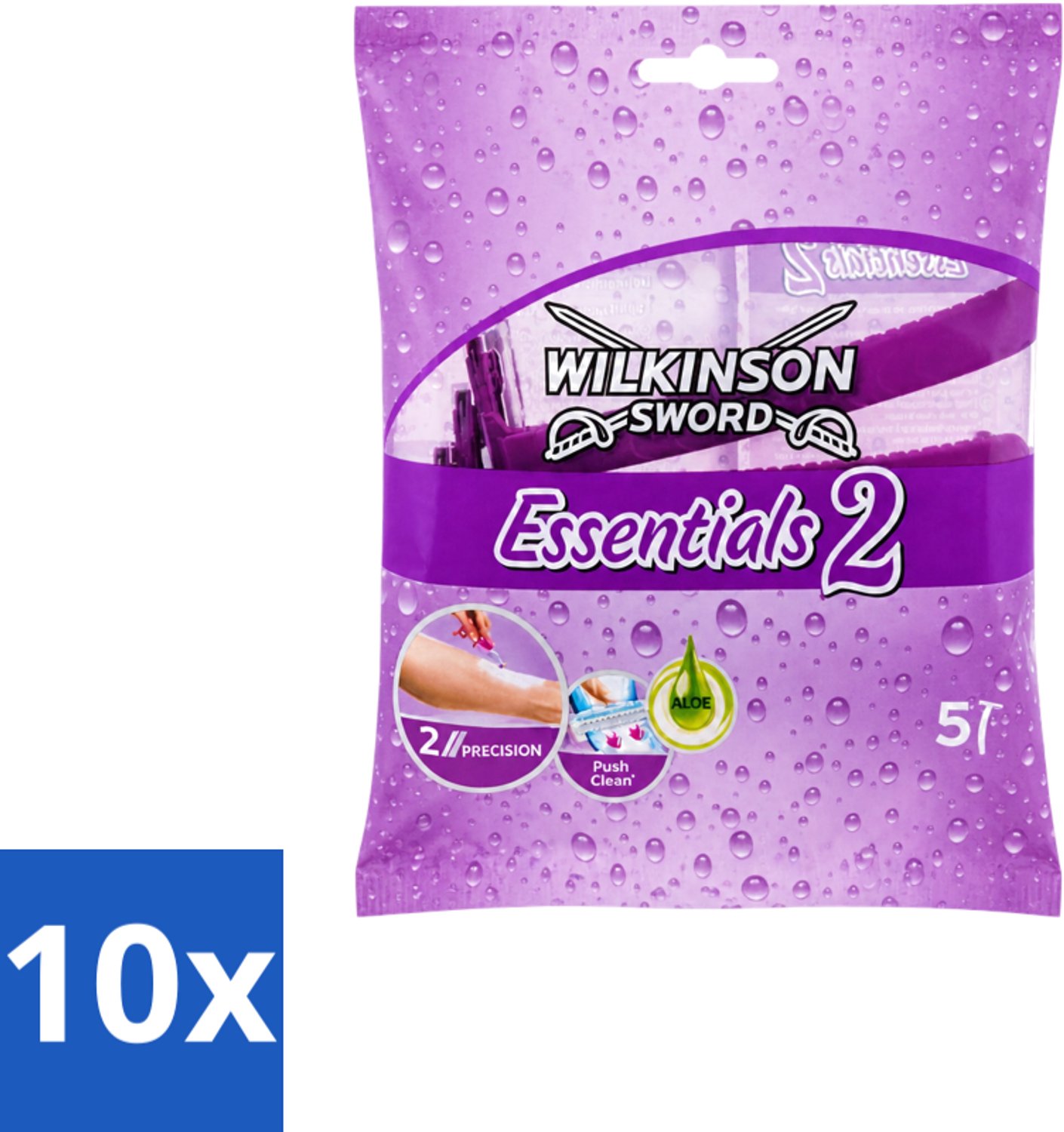 10 x Wilkinson - Wegwerpscheermesjes Essentials 2 - Voor Dames - Antislip Greep - 5 scheermesjes - Voordeelverpakking - 10 stuks