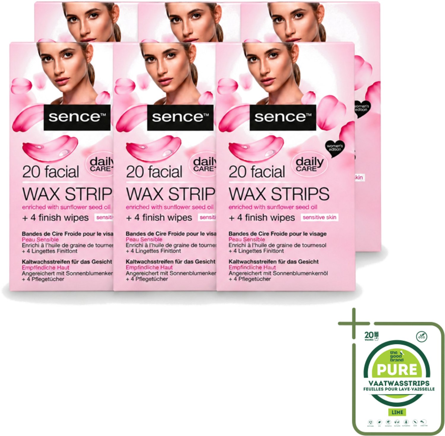 6 x Sence - Waxstrips - Gezicht - 20 Waxstrips - Grootverpakking - Vaatwasstrips - Gezichts-waxstrips - Gezichts-waxen - Haartjes Verwijderen - Gezichtsverzorging - Gladheid