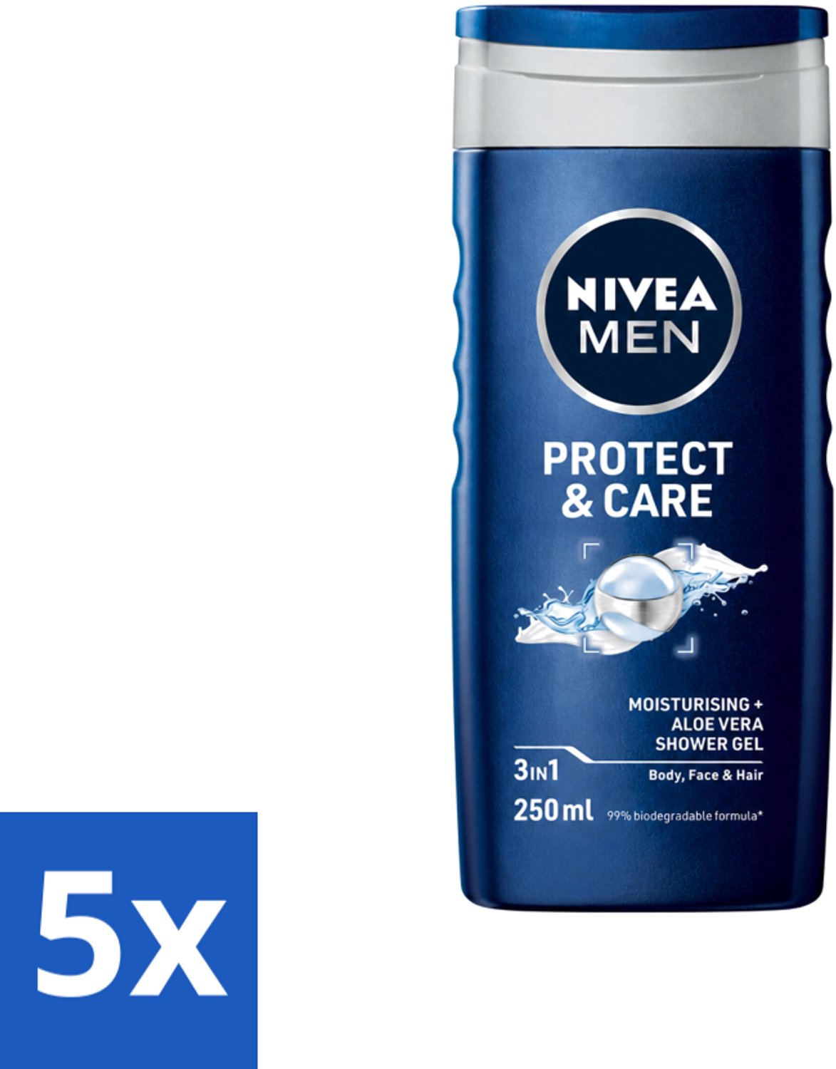 5 x Nivea - Men - Douchegel - Protect & Care - Met Aloe Vera 250 ml - Voordeelverpakking - 5 stuks