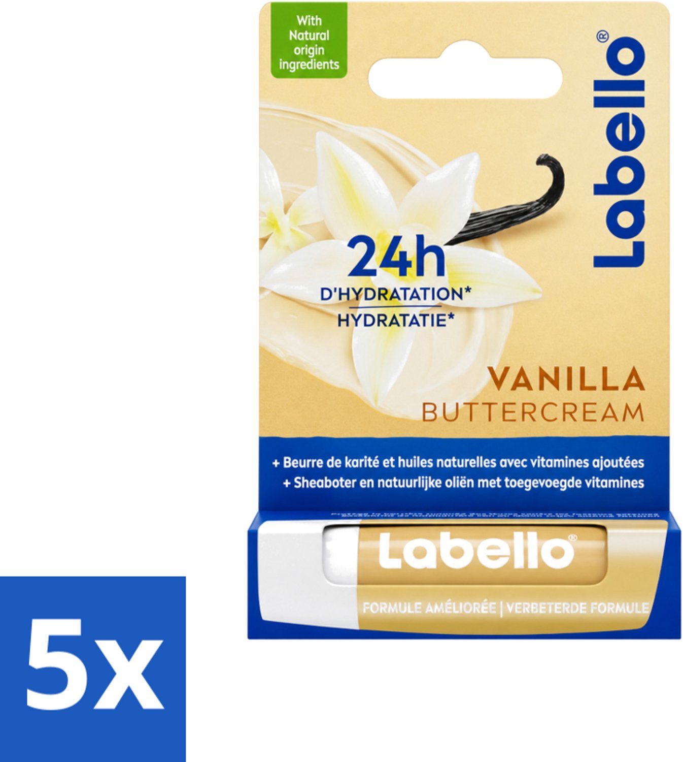5 x Labello - Vanilla Buttercream - Lippenbalsem - Verzorgend & Verzachtend - 4.8 g - Voordeelverpakking - 5 stuks