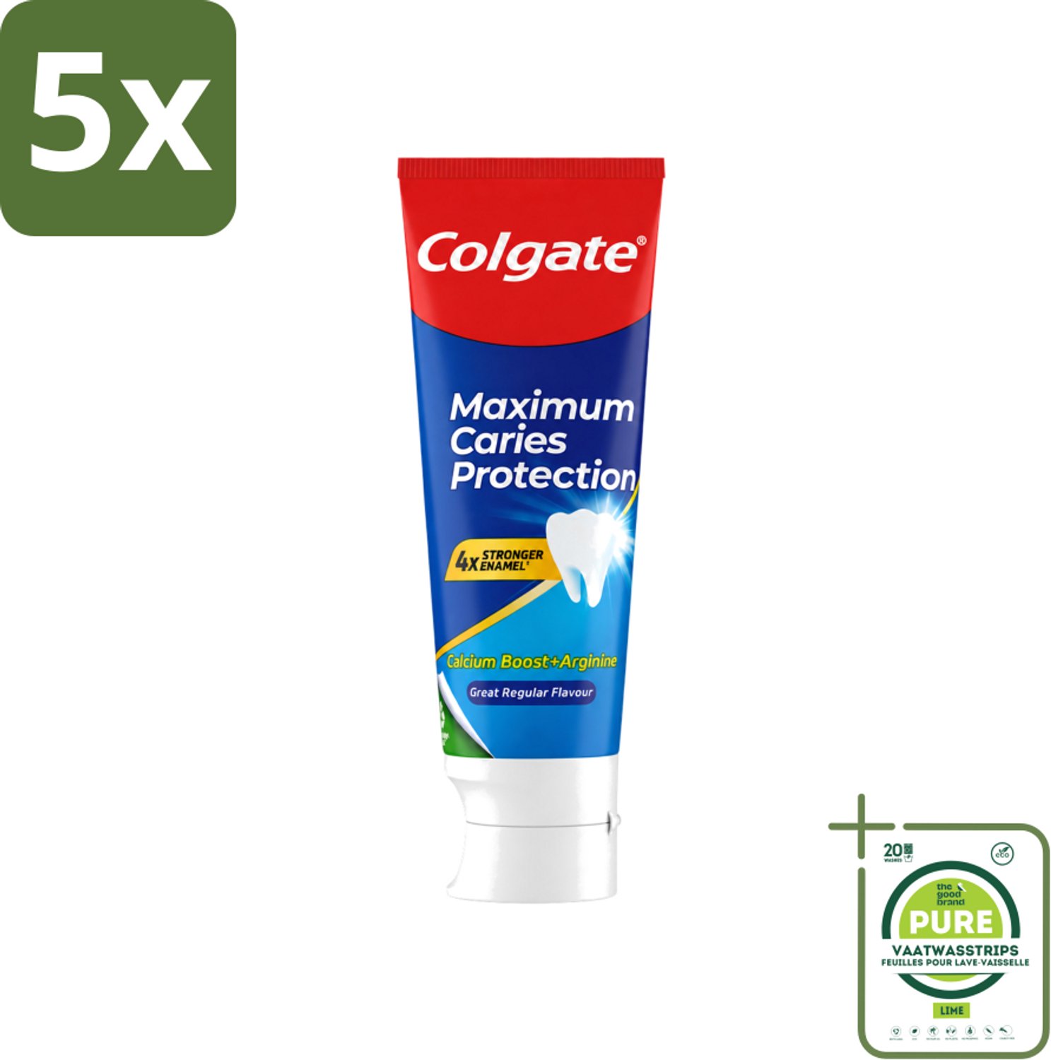 5 x Colgate - Carries Protection - Met Calcium - Tandpasta - 75ml - Grootverpakking - Vaatwasstrips - Tandpasta Tegen Gaatjes - Tandbederf Bescherming - Calcium En Fluoride - Tanden Versterken - Frisse Adem