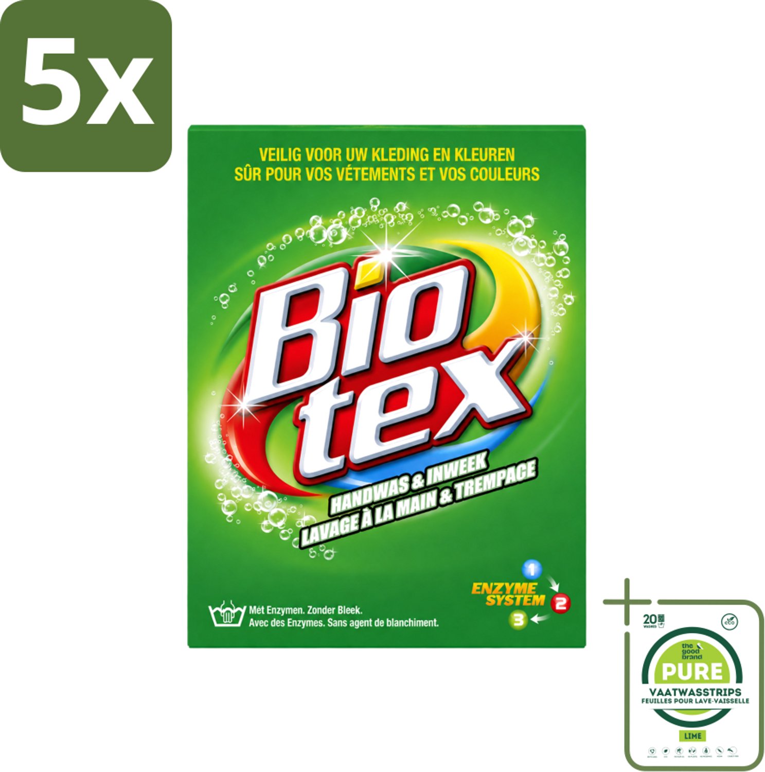5 x Biotex - Waspoeder - Handwas & Inweek - Actieve Biologische Enzymen - 720 g - Grootverpakking - Vaatwasstrips - Handwas - Inweek Waspoeder - Biologisch Wasmiddel - Enzymen - Vuil Verwijderen