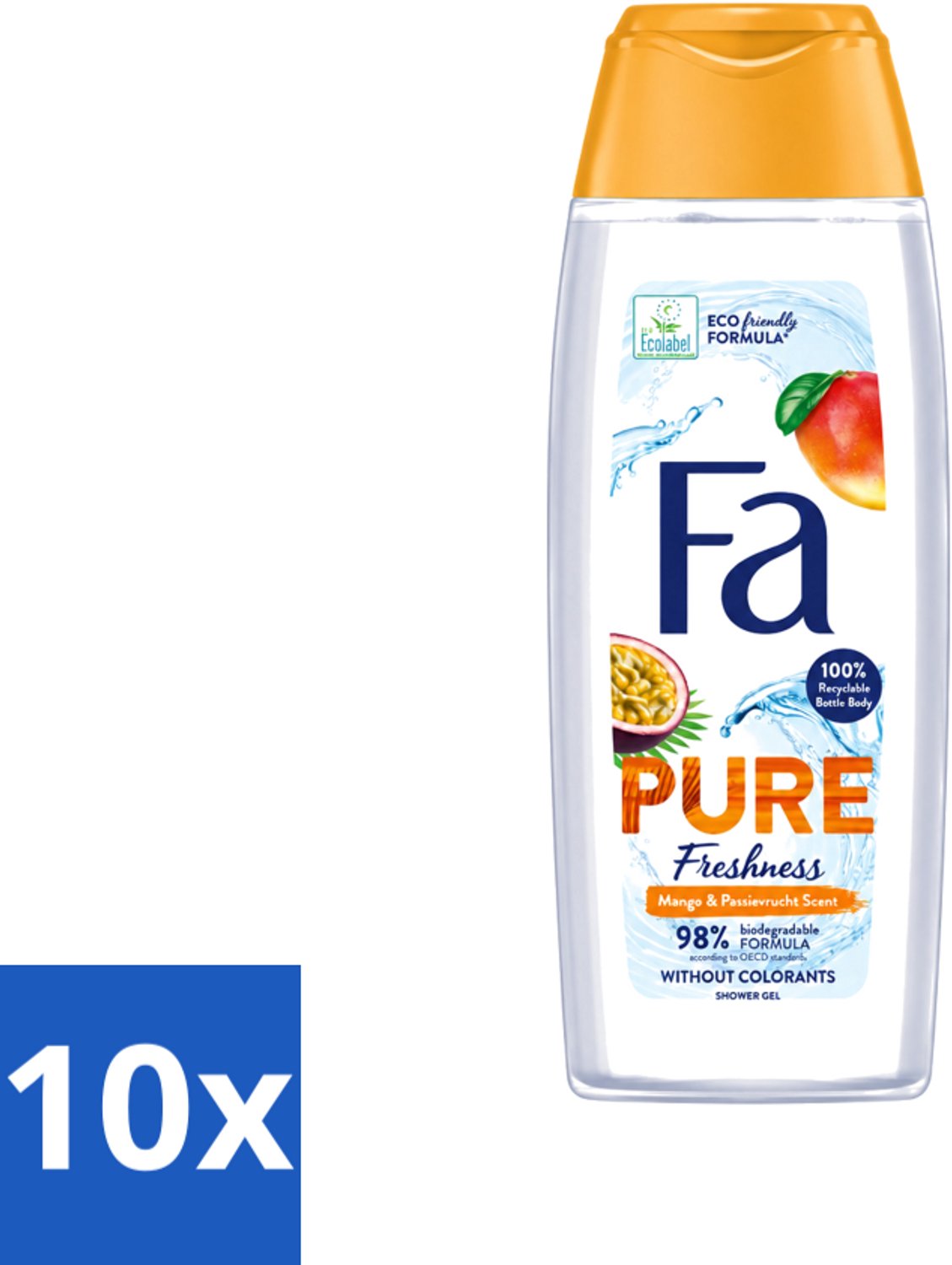 10 x Fa - Douchegel - Pure Freshness Mango & Passievrucht - Verfrissend & Zoet - Hydraterend - 250 ml - Voordeelverpakking - 10 stuks