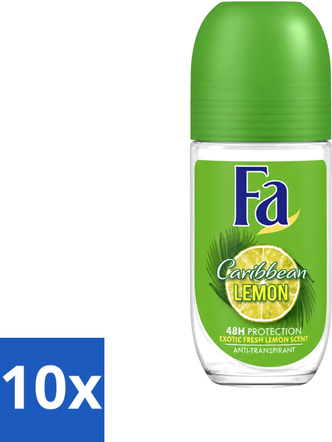 10 x Fa - Deodorant Roller - Caribbean Lemon - Verfrissend - 48 uur Bescherming - Citrusachtig - 50 ml - Voordeelverpakking - 10 stuks