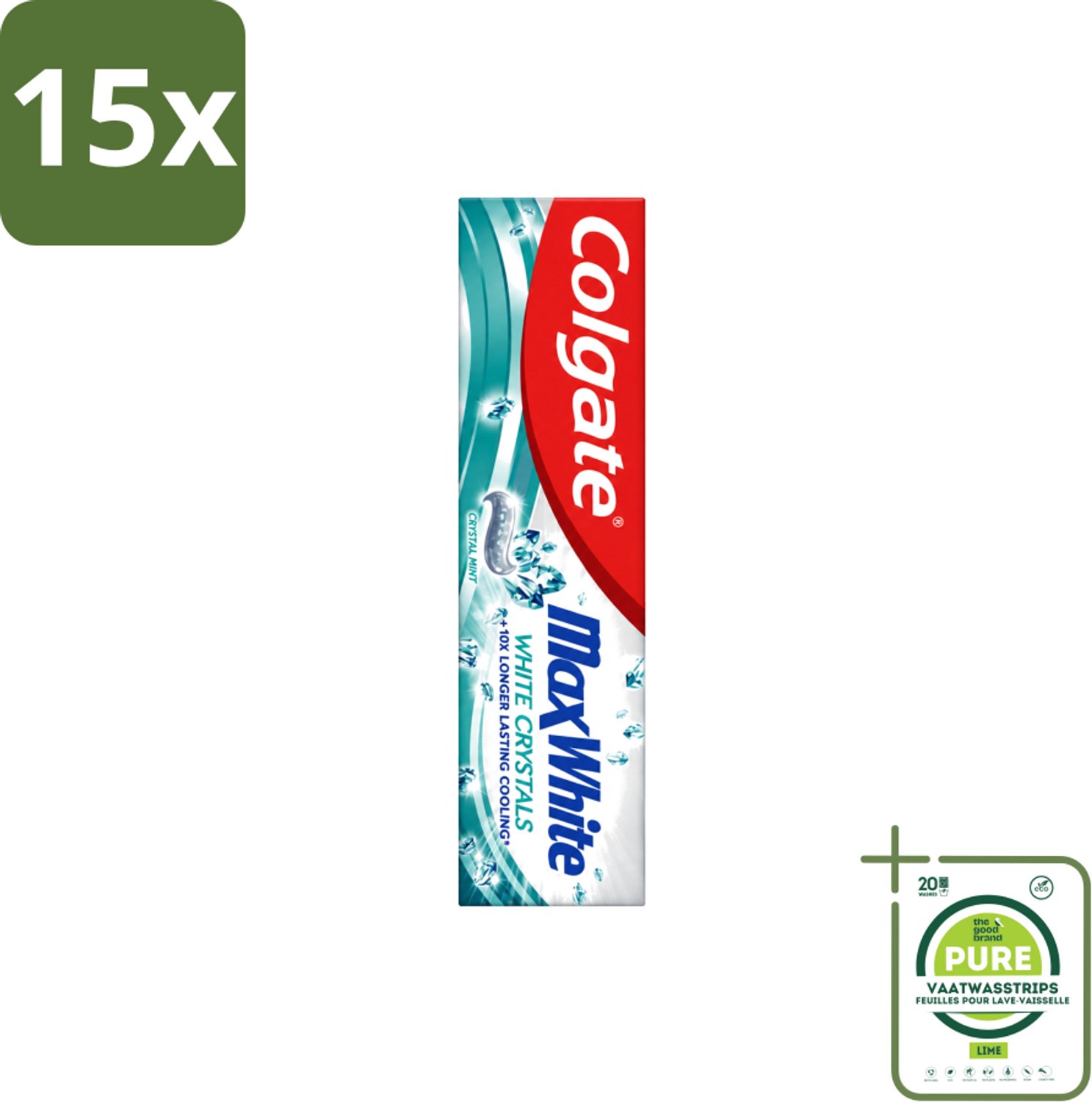 15 x Colgate - Max White - Whitening Crystals - Tandpasta - 100ml - Grootverpakking - Vaatwasstrips - Witte Tanden - Tanden Reinigen - Tandpasta - Tanden Witter Maken - Vlekken Verwijderen
