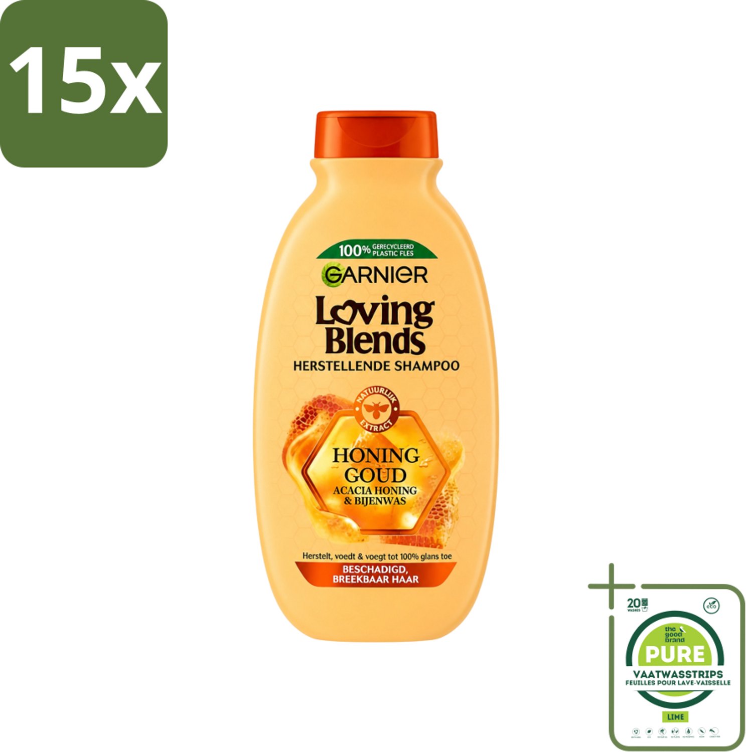 15 x Garnier - Loving Blends - Shampoo - Honing Goud - Beschadigd & Breekbaar Haar - 300 ml - Grootverpakking - Vaatwasstrips - Haar Herstellen - Haar Beschermen - Honing Shampoo - Beschadigd Haar - Breekbaar Haar