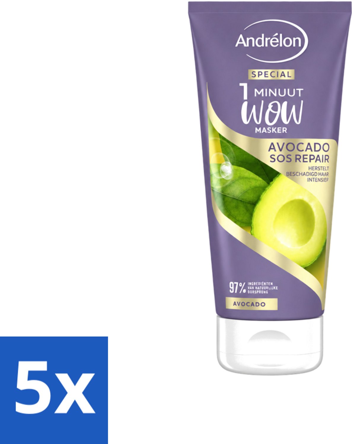5 x Andrélon - 1 Minuut Wow Haarmasker - Avocado SOS Repair - 180 ml - Voordeelverpakking - 5 stuks