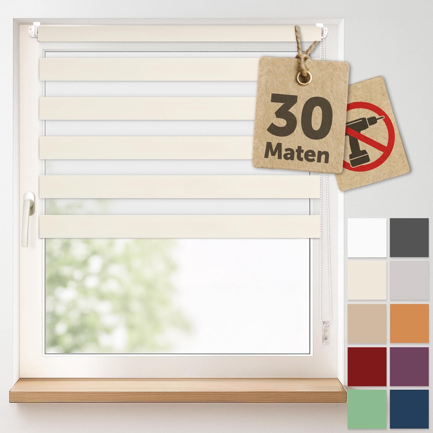Dubbele rolgordijn Klemmfix zonder boren - Ivoor 80x130 cm