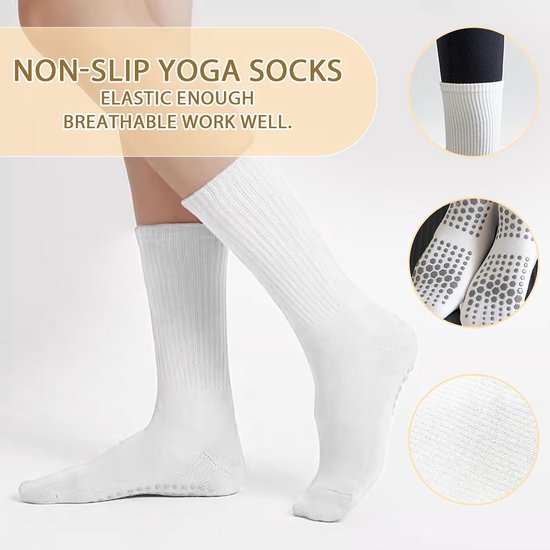 4 Paar Antislip Sokken Dames - Yoga, Pilates, Ballet - Wit — afbeelding 4