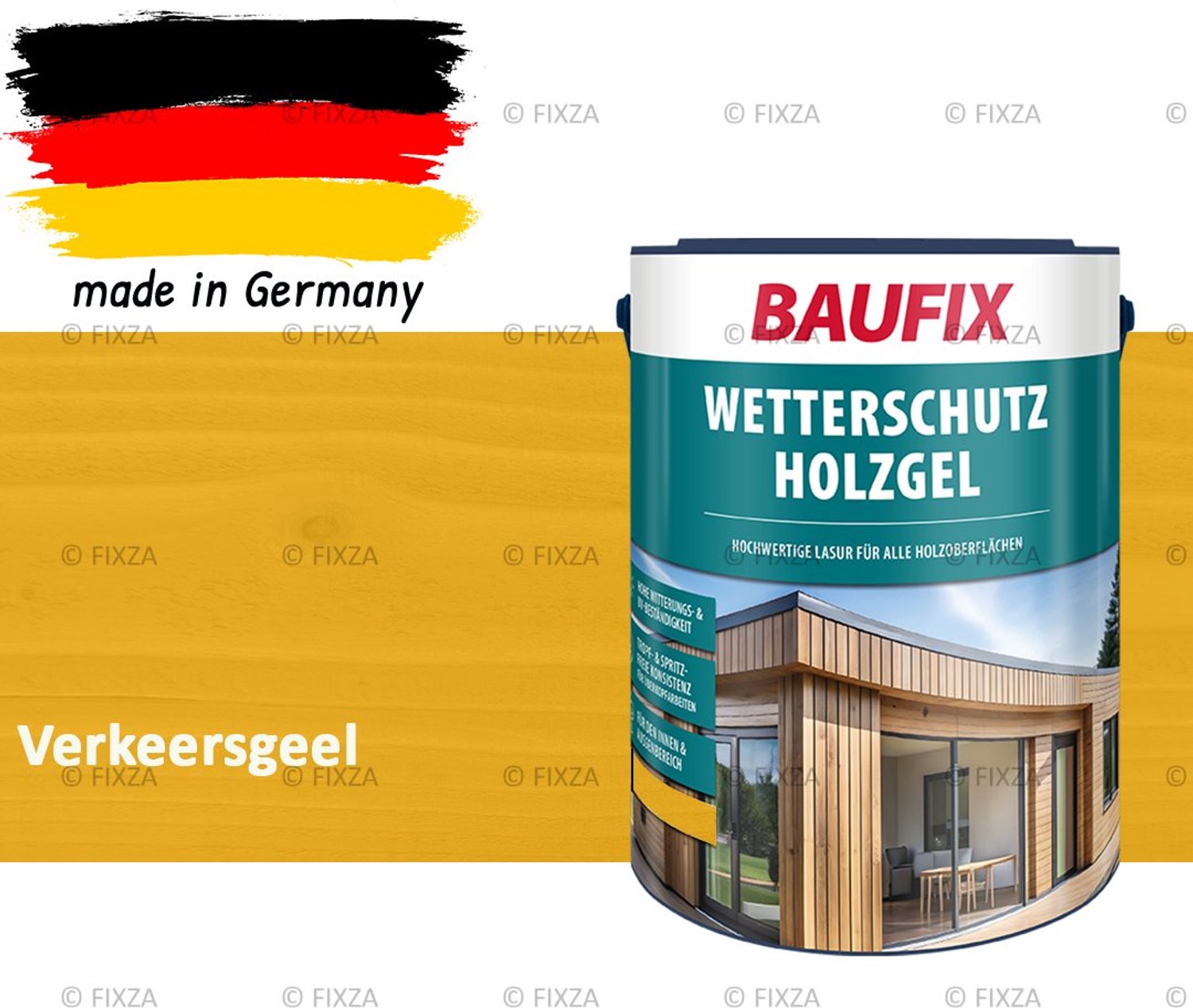BAUFIX Buitenbeits – Verkeersgeel – Zijdeglans – 5 Liter – Voor Schutting, Tuinhuis & Blokhut – UV- & Weerbestendig