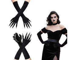 Handschoenen Halloween - Halloween lange poothandschoenen zwart met rode nagels, uniseks voor dames en heren, cosplay heksenhandschoenen, elastische griezelhandschoenen