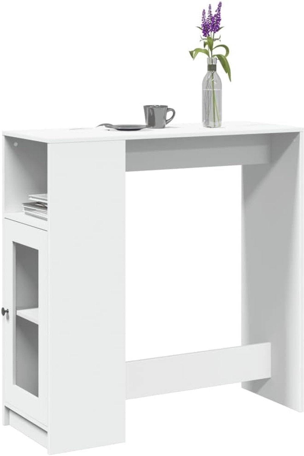 Bartafel met plank, toontafel, keukentafel, eettafel, hoge tafel, woonkamertafel, eetkamertafel, geschikt voor restaurant, banketzalen, bars, clubs, wit, 101 x 40 x 103,5 cm, houtmateriaal