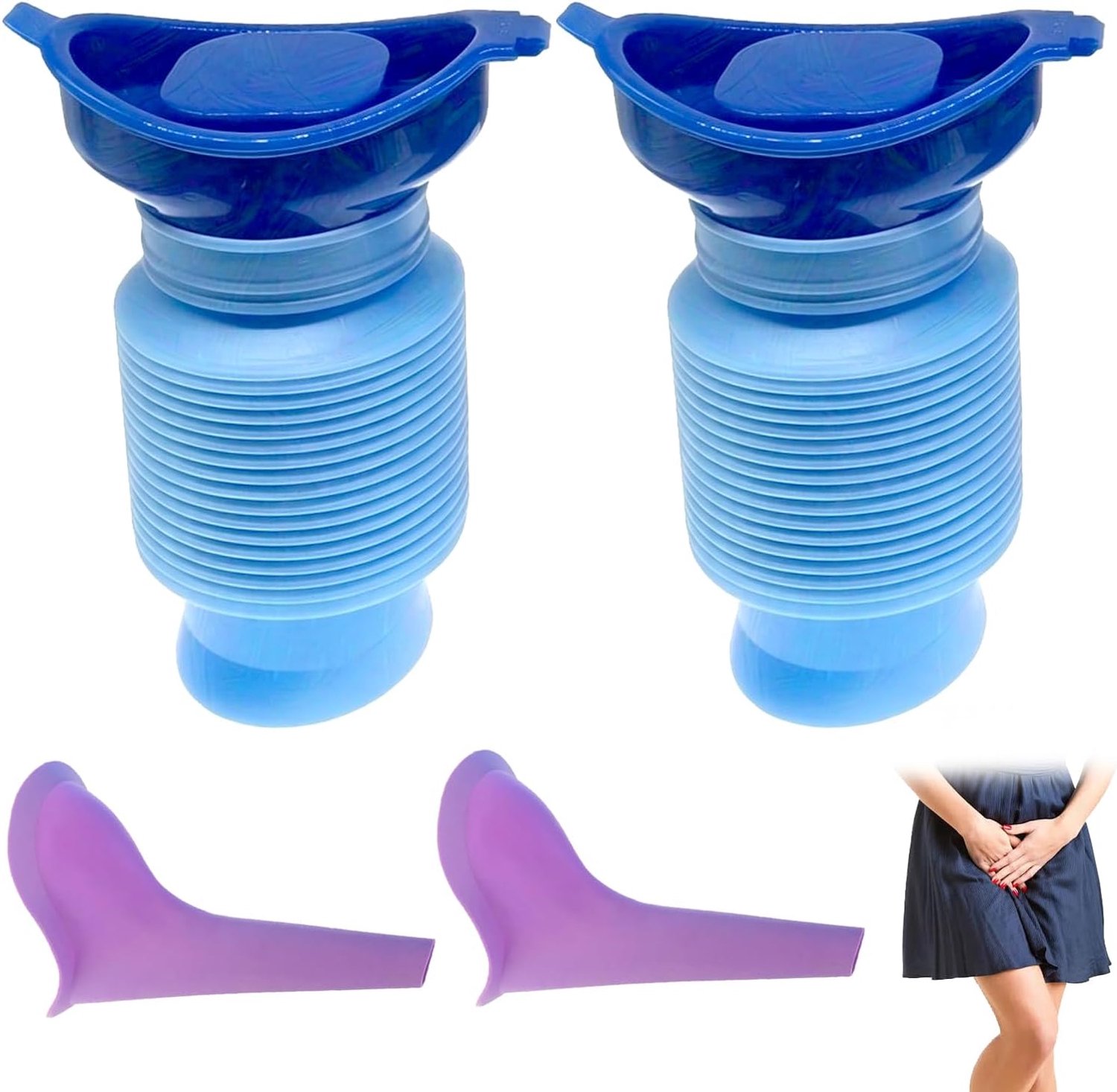 2 stuks draagbare urinoir, intrekbaar, 750 ml, met 2 trechters, paars, herbruikbare en waterdichte urinefles voor - Homevero