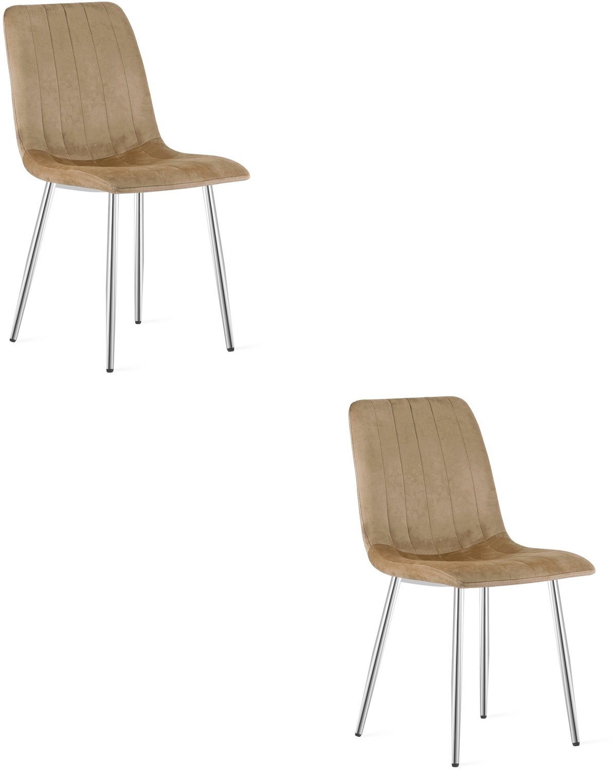 LEOBERT LAVA Eetkamerstoelen – Set van 2 – Bruin Velvet – Chromen Metalen Poten – Comfortabele Zitting – Modern en Elegant Design – Voor Woonkamer, Keuken, Eetkamer en Slaapkamer
