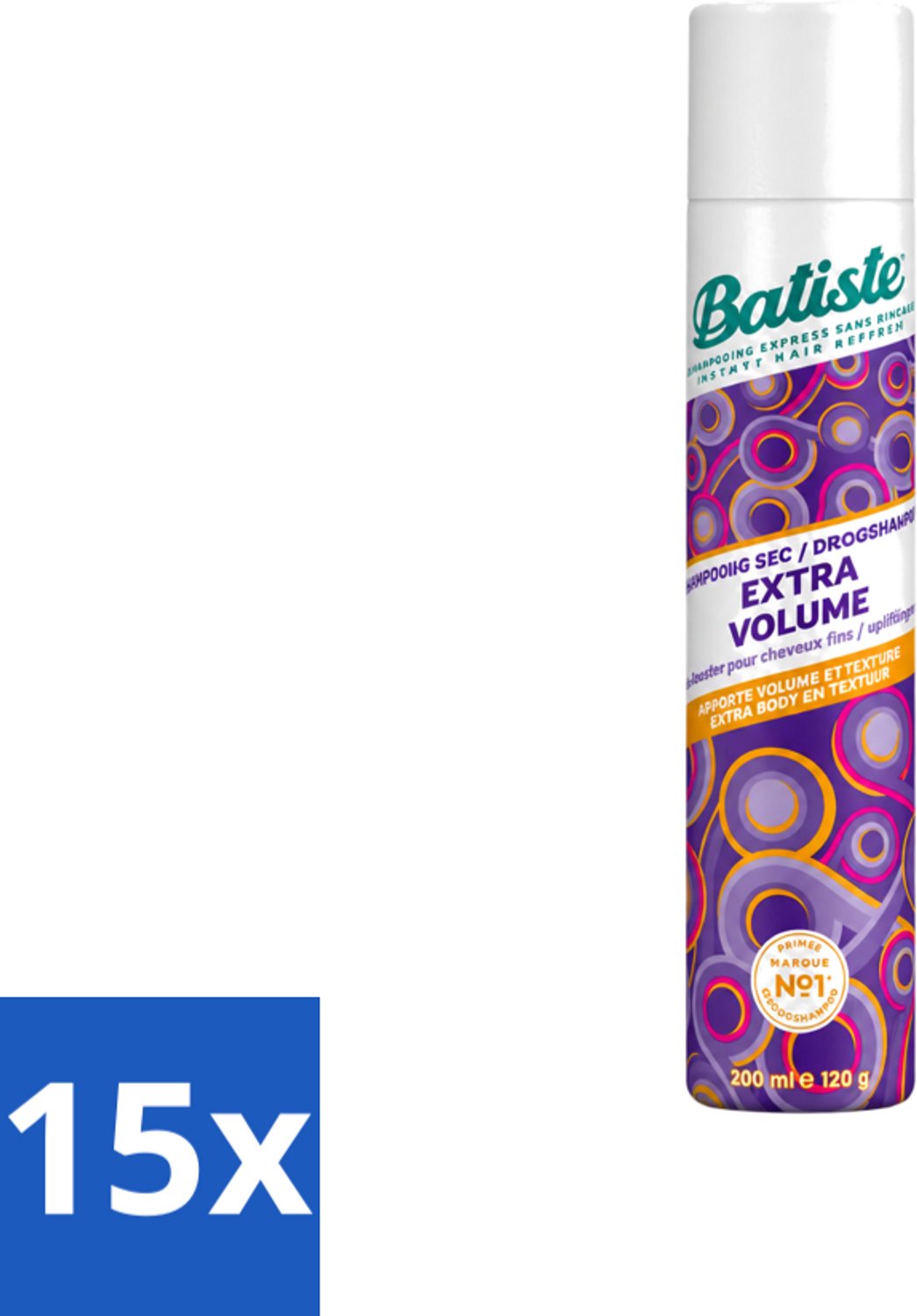 15 x Batiste - Extra Volume - Droogshampoo - Geeft Meer Volheid - Frist Vet Haar Op - 200ml - Voordeelverpakking - 15 stuks