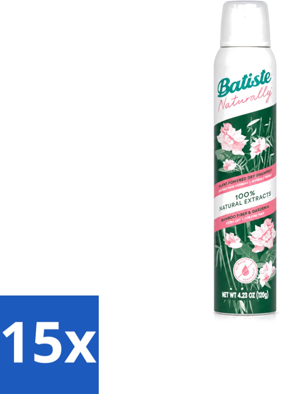 15 x Batiste - Naturally Bamboo Fibre & Gardenia - Droogshampoo - Versterkt en Verfrist - 100% Natuurlijk - 200ml - Voordeelverpakking - 15 stuks