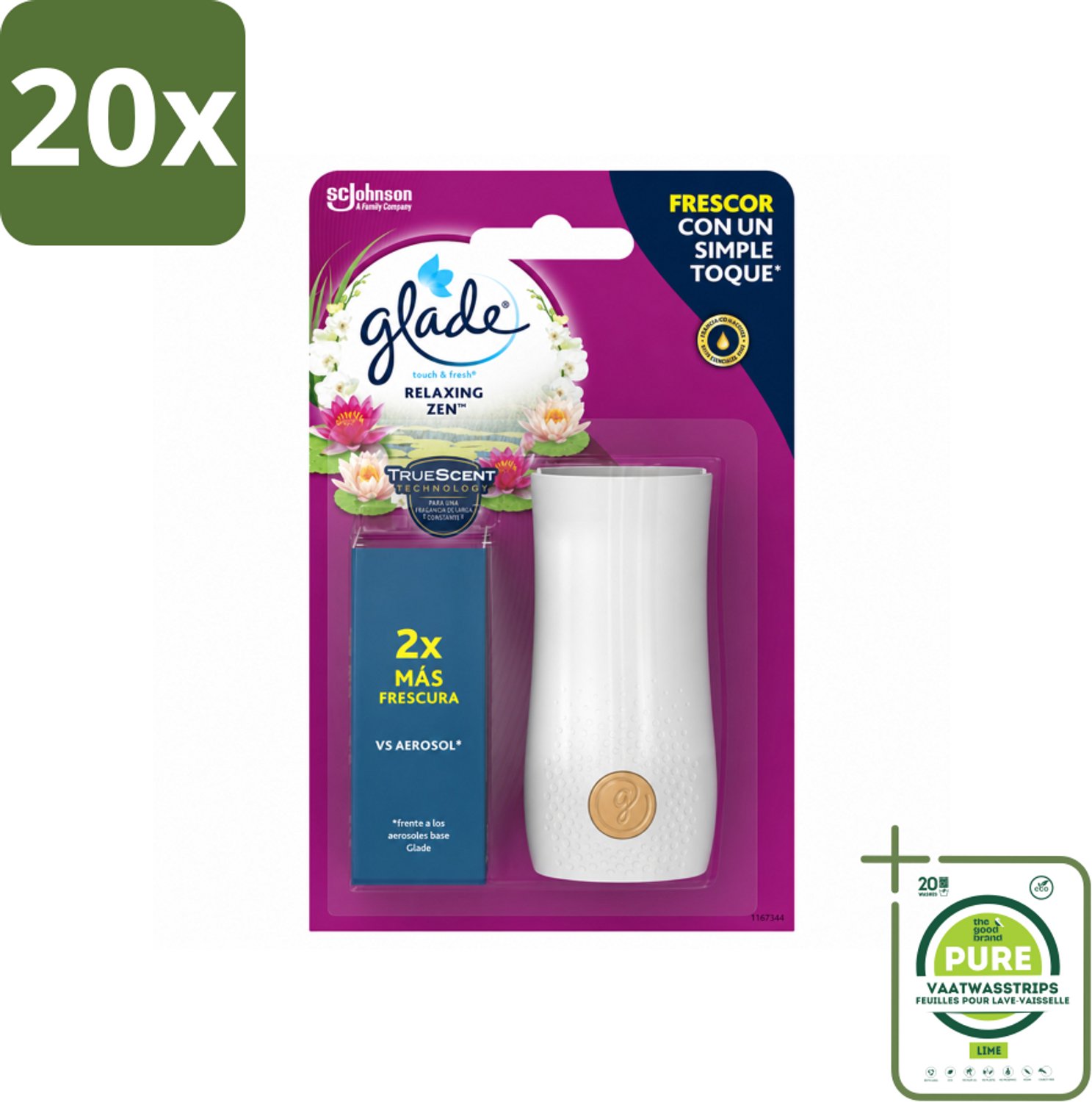 20 x Glade - Touch & Fresh - Relaxing Zen - 10 ml - Grootverpakking - Vaatwasstrips - Ontspanning - Frisse Geur - Rust - Harmonie - Geurhouders