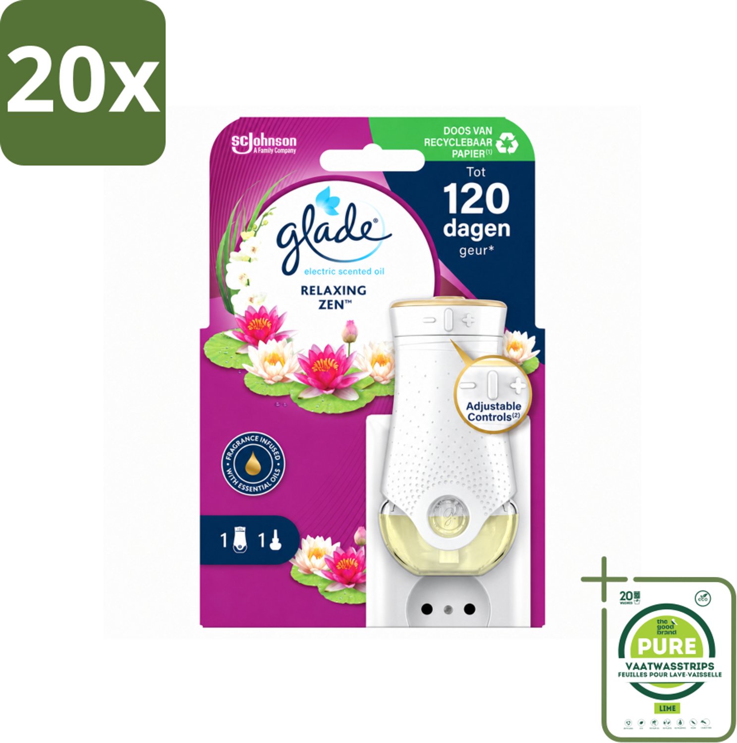 20 x Glade - Houder Elektrische Olie - Relaxing Zen - Grootverpakking - Vaatwasstrips - Relaxatie - Ontspanning - Geur - Sfeer - Sfeerontspanning