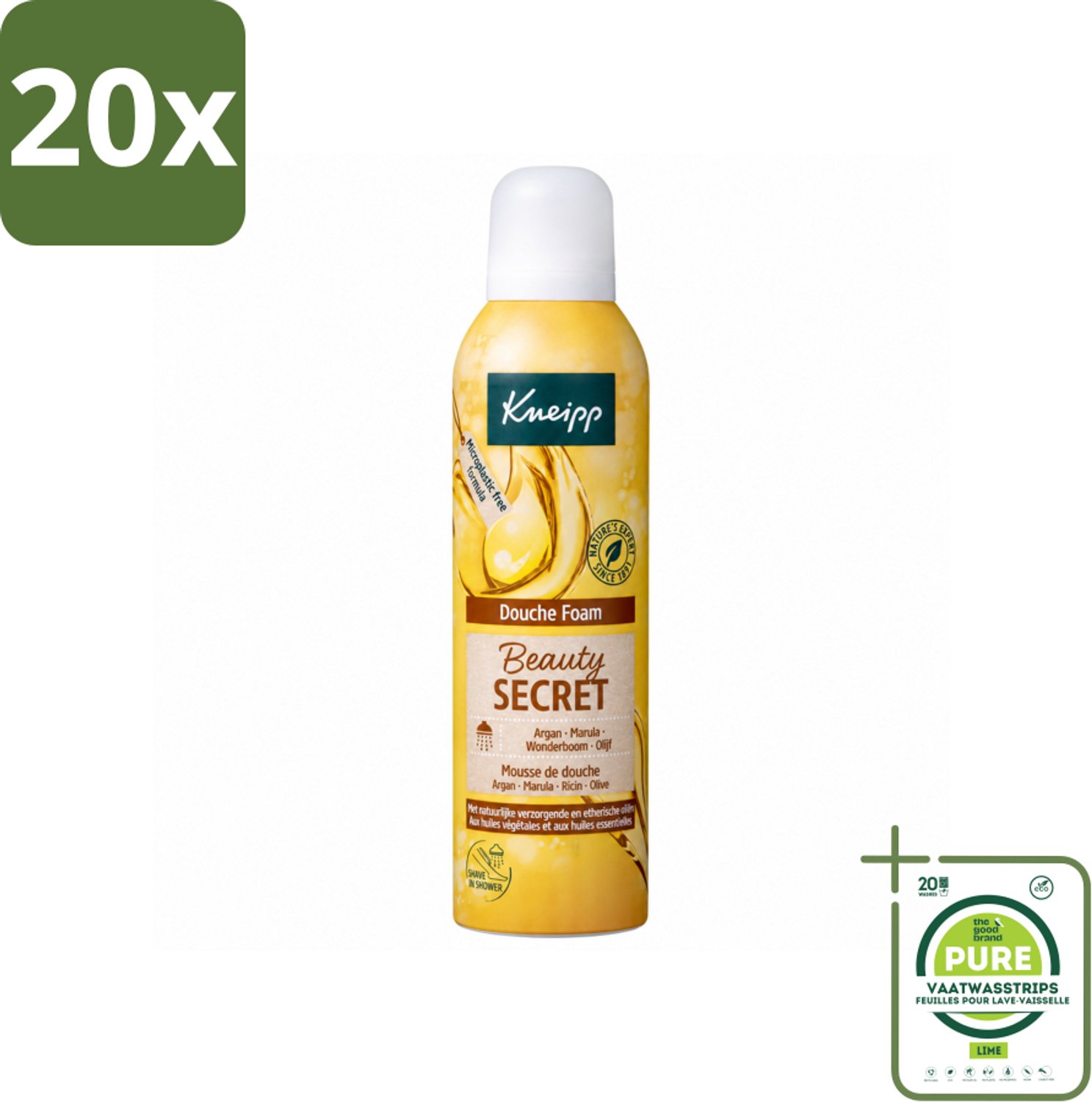 20 x Kneipp - Douche schuim - Beauty Secret - 200 ml - Grootverpakking - Vaatwasstrips - Douche Foam - Natuurlijke Oliën - Huid Verzorging - Luxe Geur - Huid Hydraat