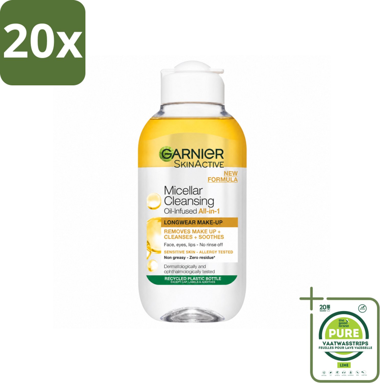 20 x Garnier - Micellair Reinigingswater - Olie - 100 ml - Grootverpakking - Vaatwasstrips - Make-up Verwijderen - Micellair Reinigingswater - Olie - Gezicht Reinigen - Gezicht Verzorgen