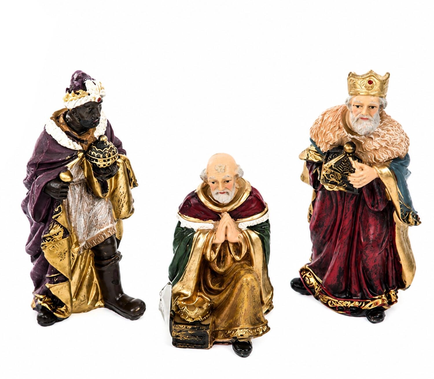 Kerststal beeldjes - de 3 wijzen - set 3x stuks - 12 cm - koningen - dierenbeeldjes - kerststalbeeldjes
