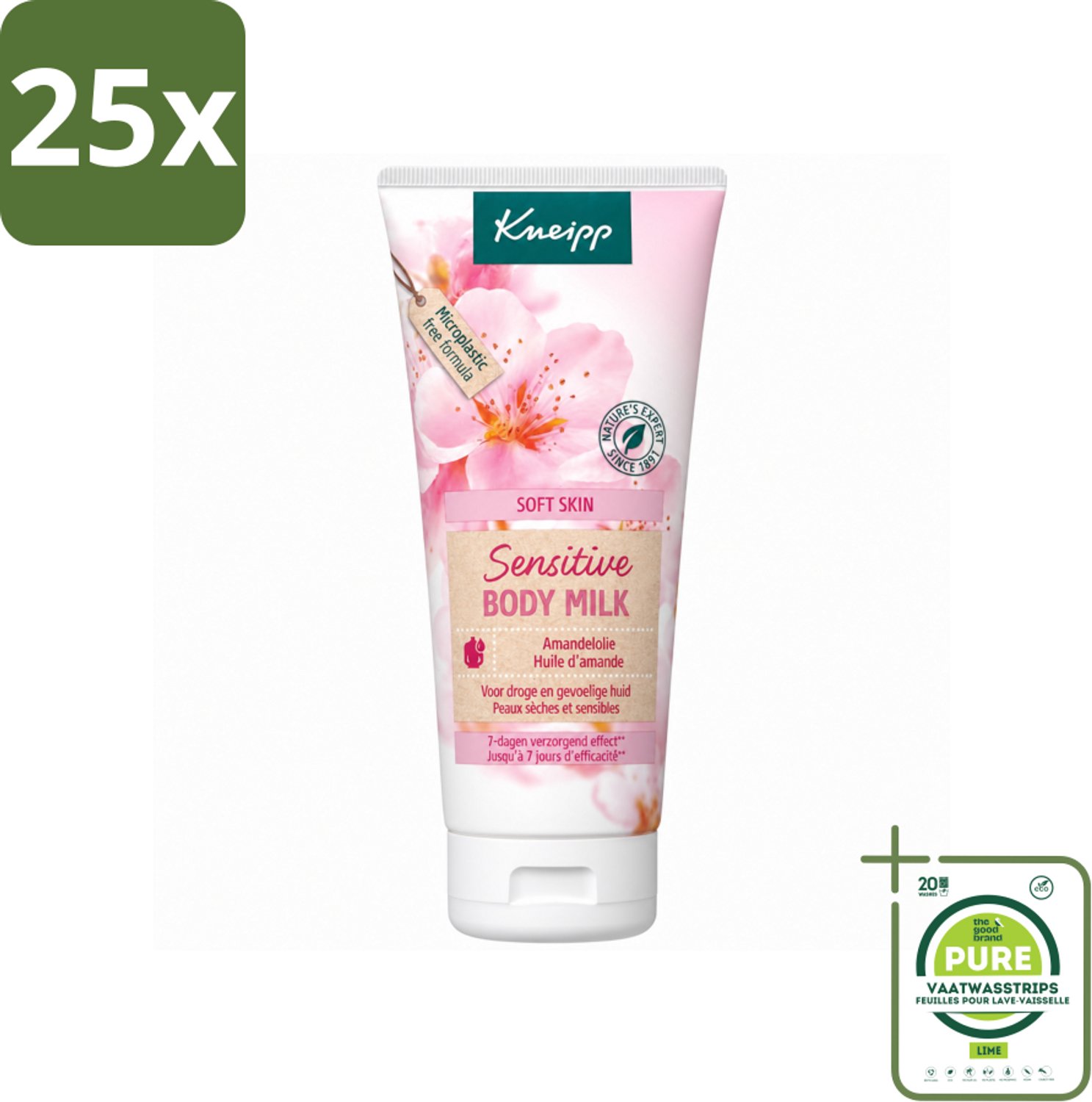 25 x Kneipp - Body lotion - Soft Skin - Amandelbloesem - 200 ml - Grootverpakking - Vaatwasstrips - Gevoelige Huid Verzorging - Droge Huid Verzorging - Bodylotion - Natuurlijke Huidverzorging - Amandelolie