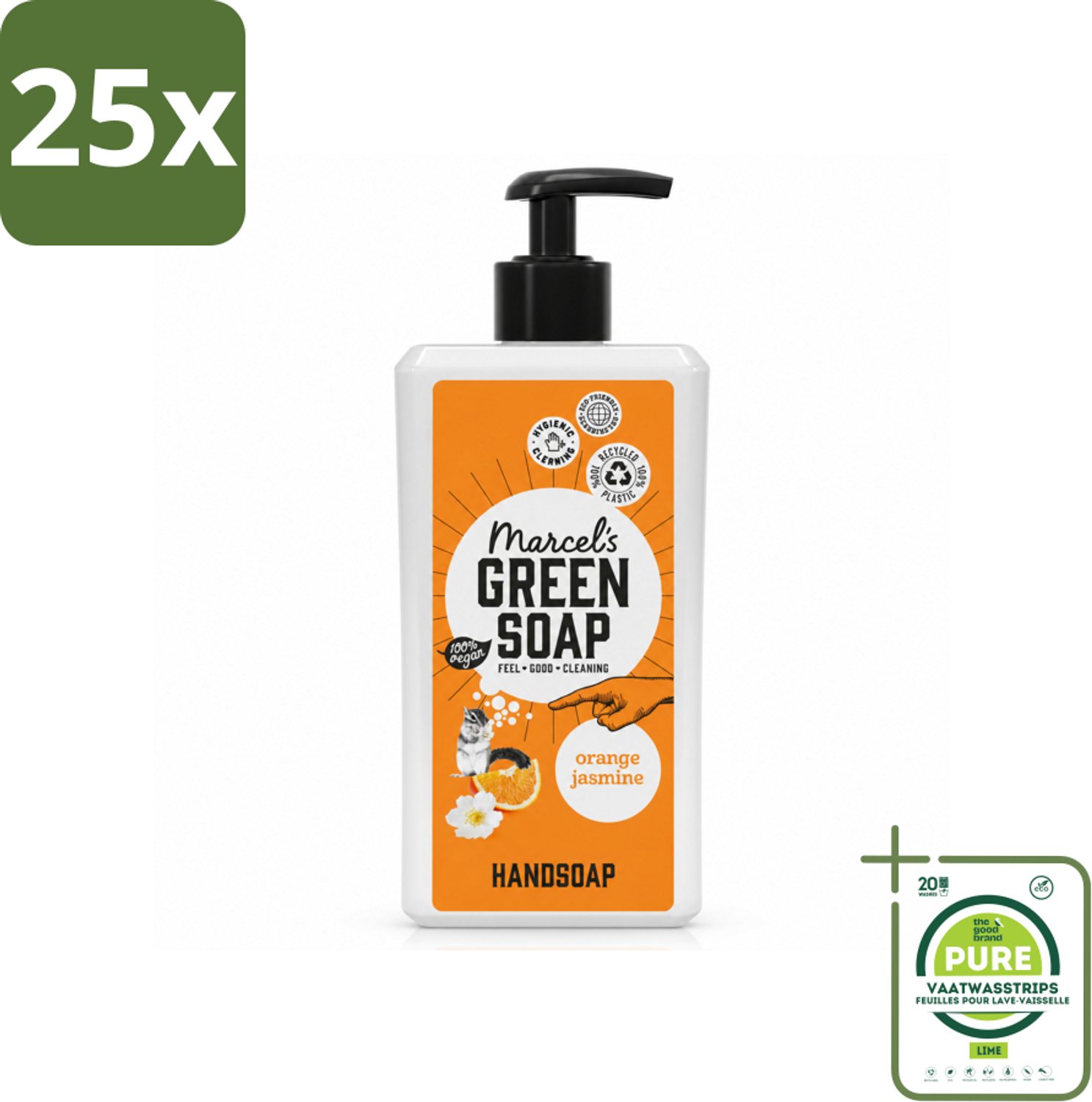 25 x Marcel's Green Soap - Handzeep - Sinaasappel & Jasmijn - Voor dagelijks gebruik - 500 ml - Grootverpakking - Vaatwasstrips - Handzeep - Natuurlijke Handzeep - Plantaardige Handzeep - Frisse Handzeep - Handverzorging
