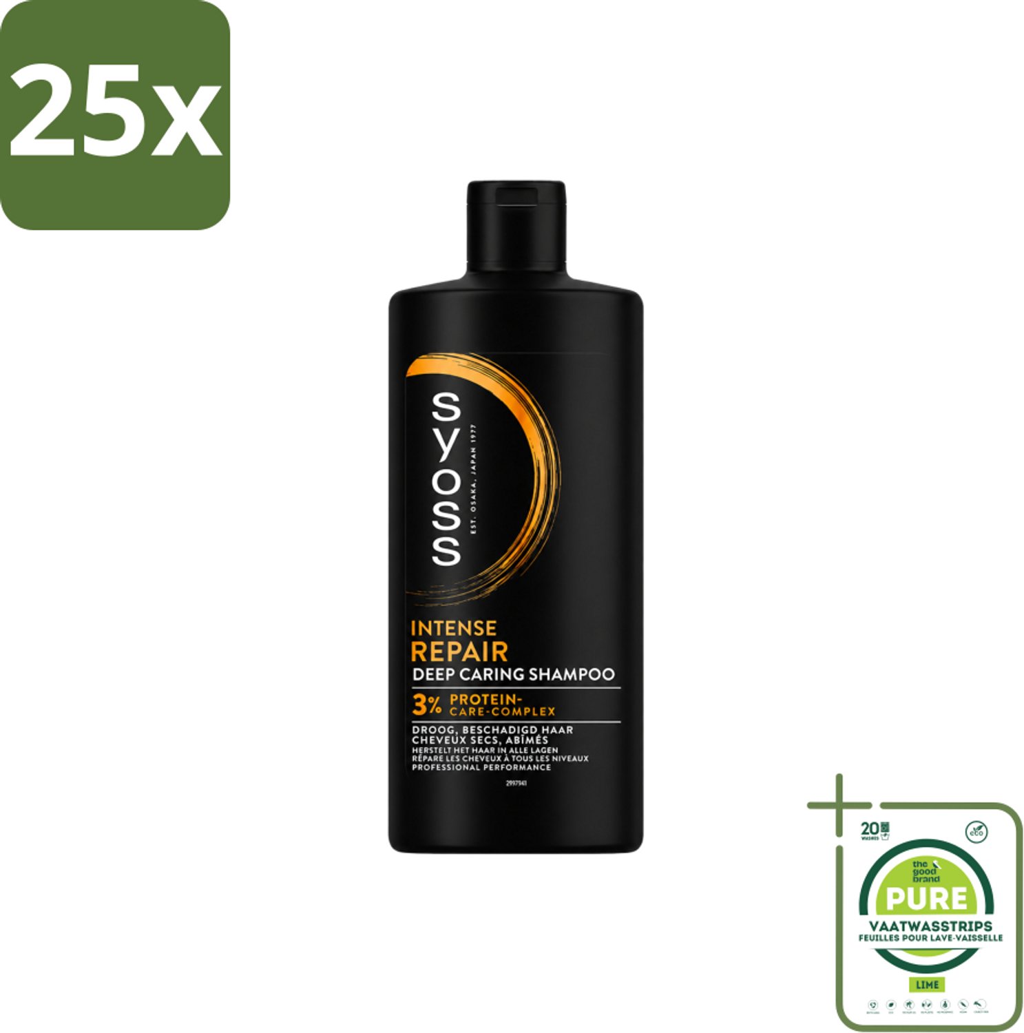 25 x SYOSS - Repair 440 ml - Shampoo - Herstellende Formule - 440ml - Grootverpakking - Vaatwasstrips - Herstel Haar - Beschadigd Haar - Droog Haar - Haarbreuk - Haarverzorging