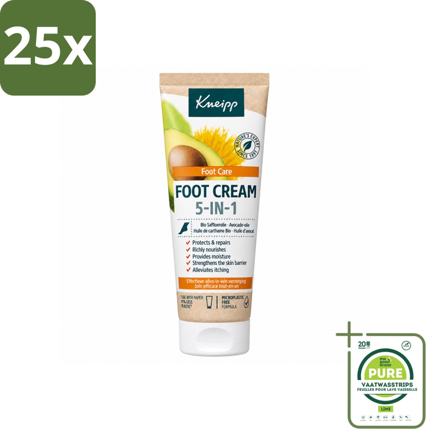 25 x Kneipp - Voetcrème 5‑in‑1 - Verlicht jeuk, hydrateert & herstelt - 75 ml - Grootverpakking - Vaatwasstrips - Voetcrème - Voetverzorging - Voeten Herstellen - Voeten Hydrateren - Voeten Kalmeren