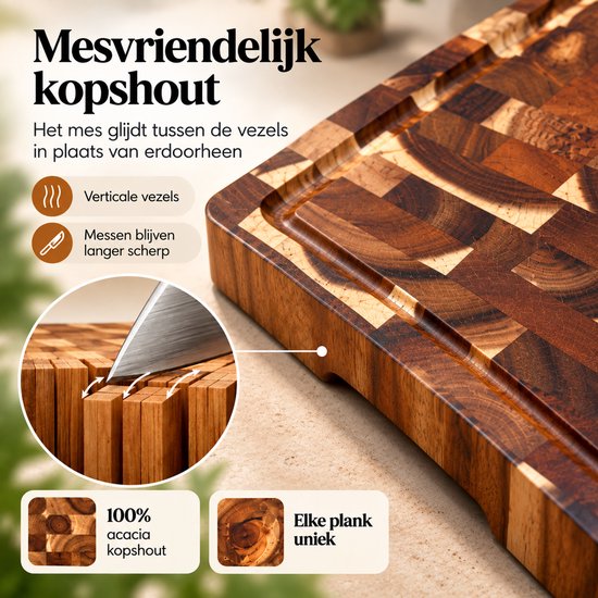 LAVORI Houten Snijplank - Acacia snijplank - serveerplank - Antislip - Met Sapgeul & Handvaten - Stijlvol & Duurzaam - 38x28x3cm — cadeau in Kookcadeaus - foto 6