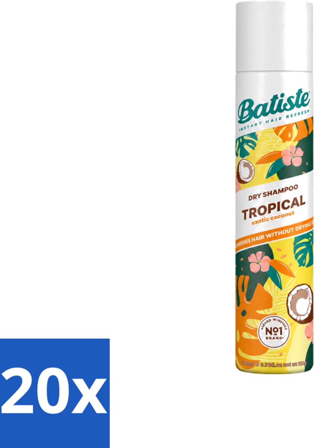 20 x Batiste - Tropical - Droogshampoo - Tropische Geur - Verfrist en Stylet - 200ml - Voordeelverpakking - 20 stuks