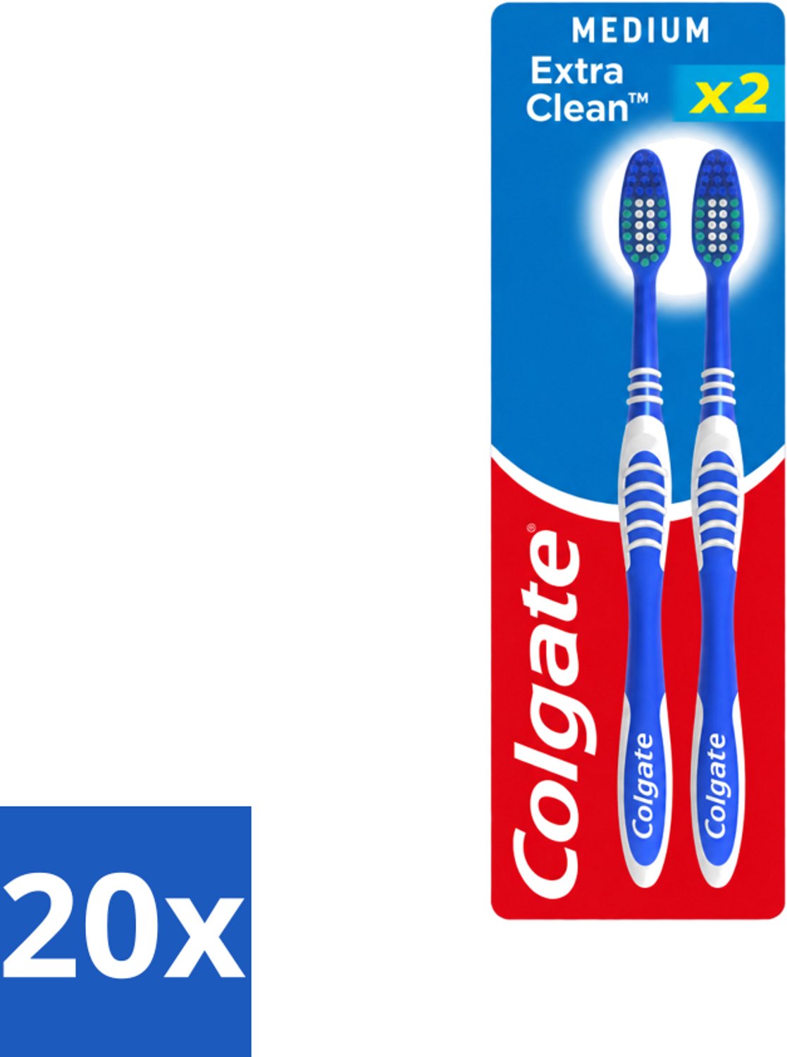 20 x Colgate - Tandenborstels - Extra Clean Duo - Medium - 2 borstels - Voordeelverpakking - 20 stuks