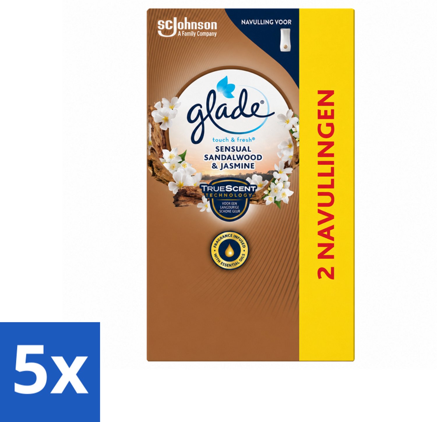 5 x Glade - Touch & Fresh Navulling - Sensual Sandelhout Jasmijn - 2 × 10 ml - Voordeelverpakking - 5 stuks